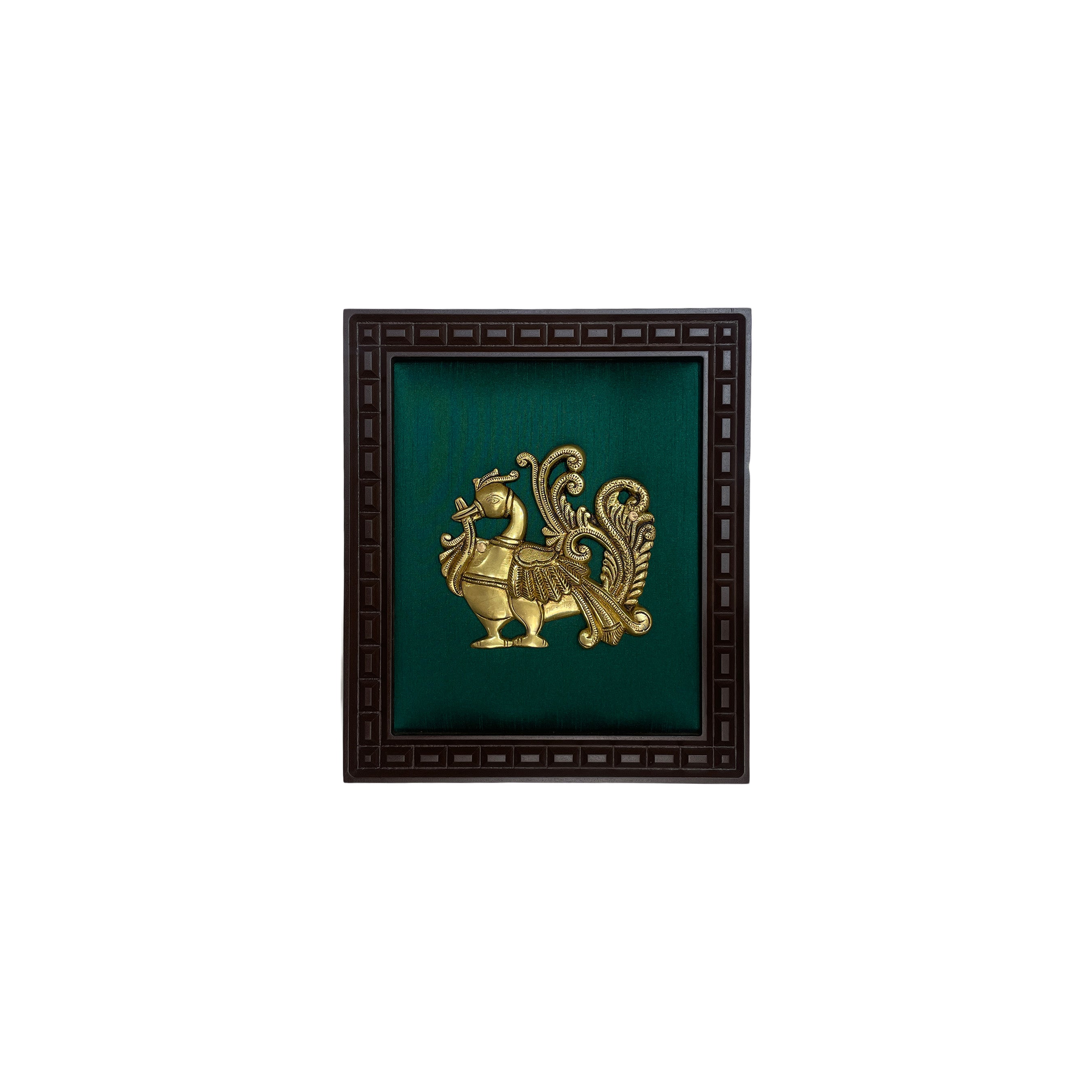 Brass Kalpavriksha, Peacock & Lotus Wall Art Set of 5 Frames | Traditional Wooden Decor for Home & Office