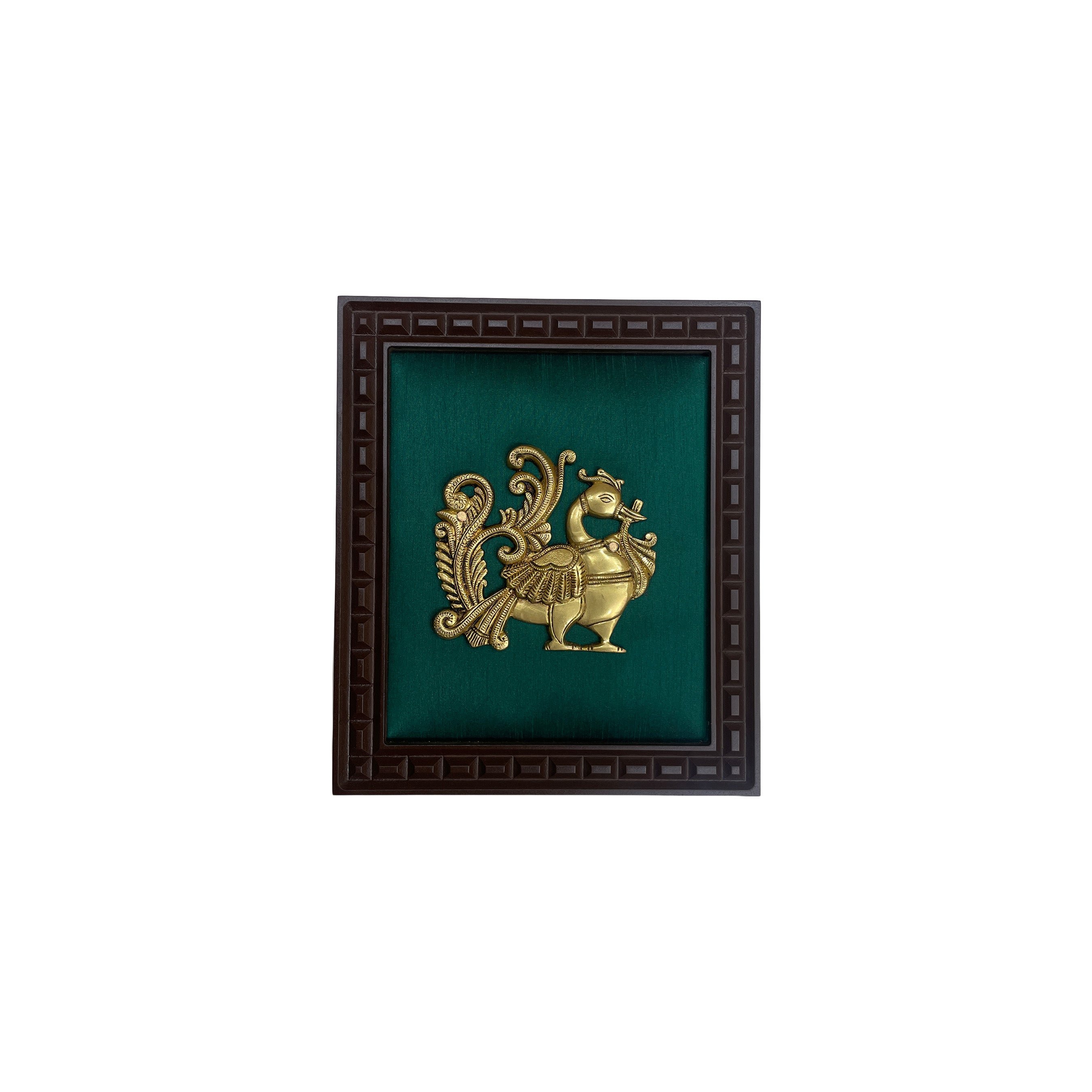 Brass Kalpavriksha, Peacock & Lotus Wall Art Set of 5 Frames | Traditional Wooden Decor for Home & Office
