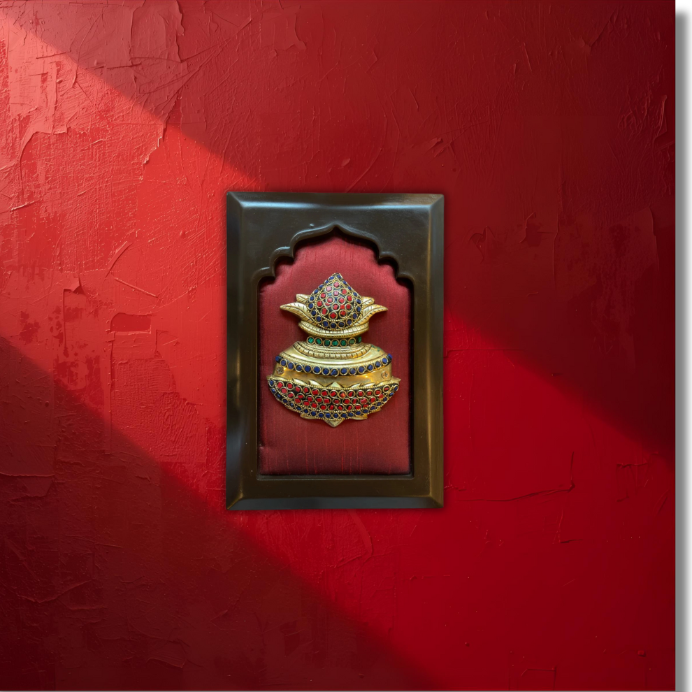 Set Of 5, Red Wall Art Set with Kalapvriksha, Gadha, lotus, kamdhenu, Kuber Kalash