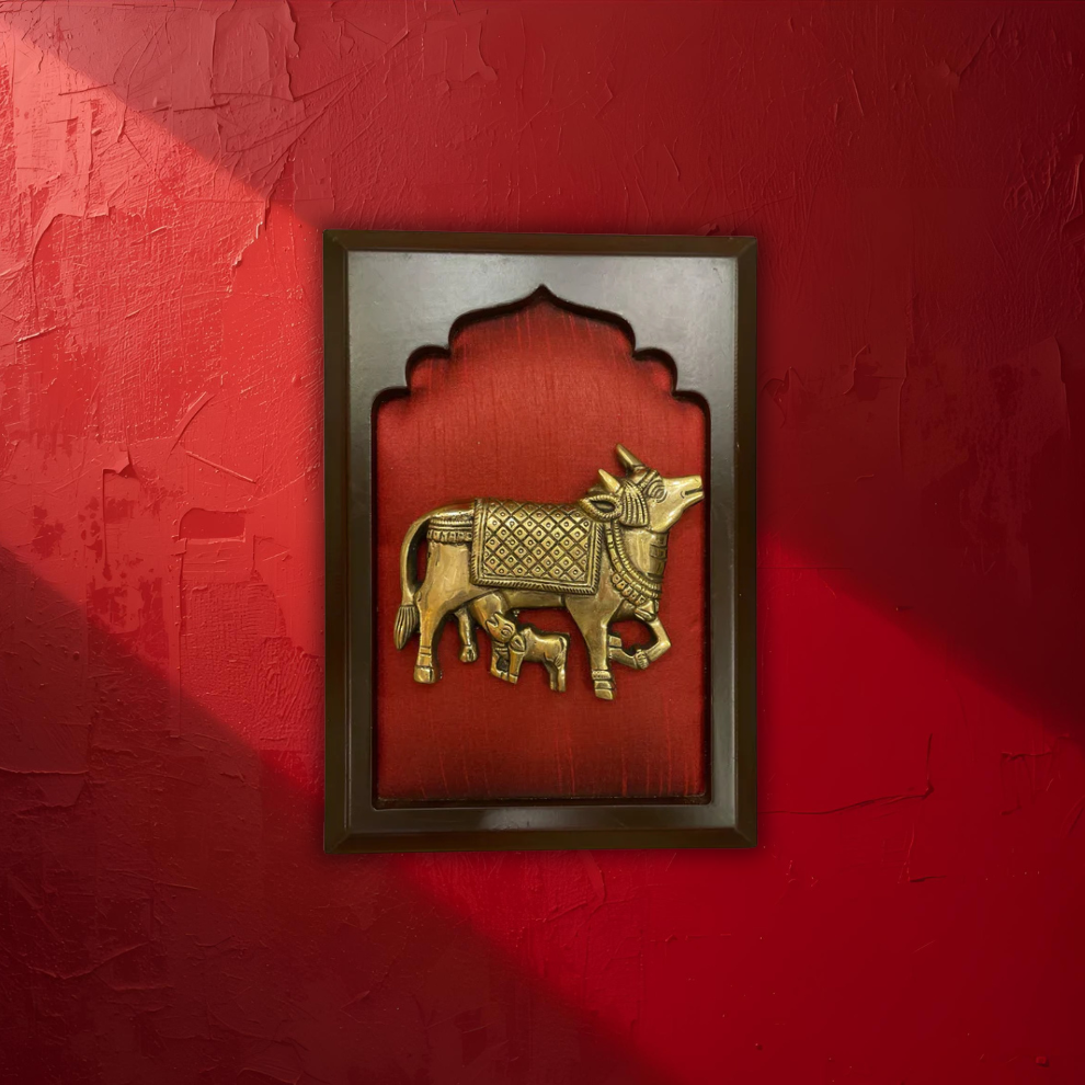 Red Wall Art Set with Kalapvriksha, Gadha, lotus, kamdhenu, Kuber Kalash