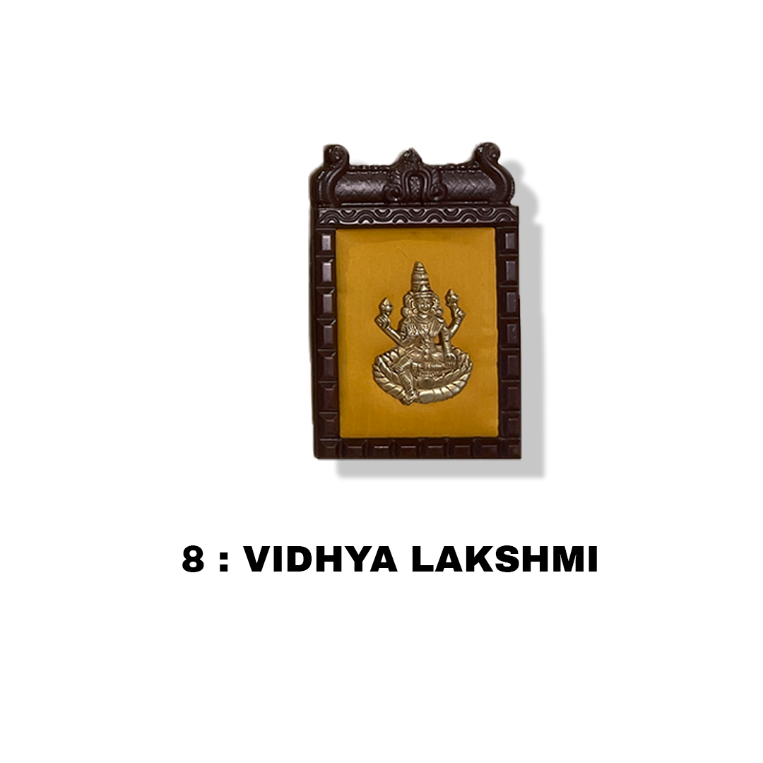 Ashtalakshmi Brass Wall Art with Golden Silk Backdrop – Sacred Décor for Homes &amp; Workspaces
