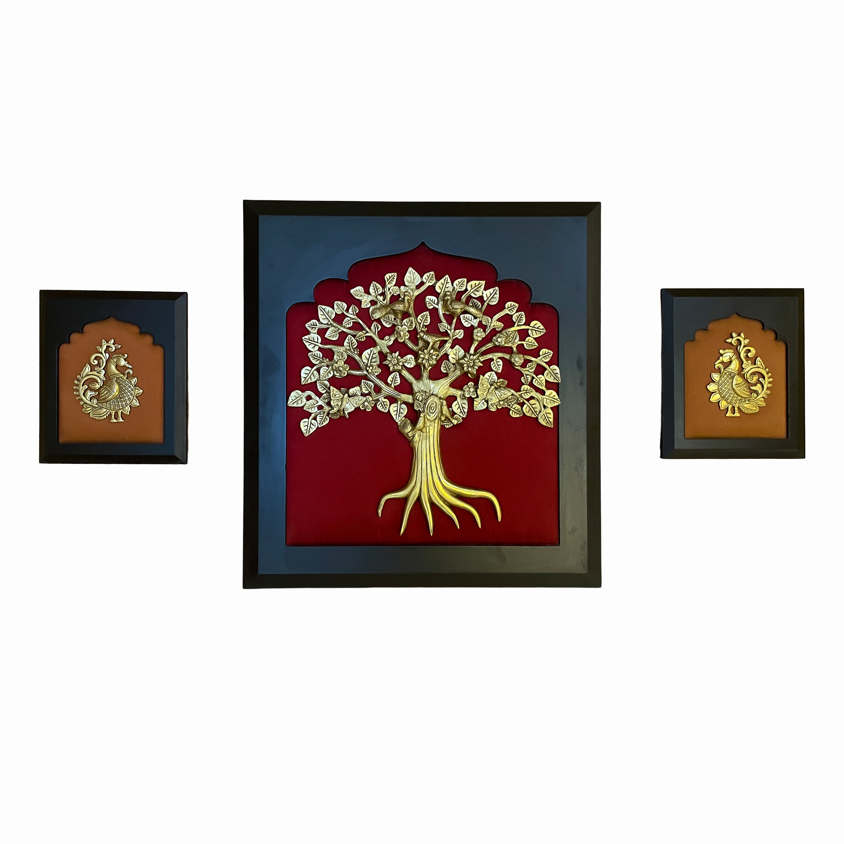 Brass Kalpavriksha with Peacock Wall Art | Luxury Divine Tree Decor for Living Room
