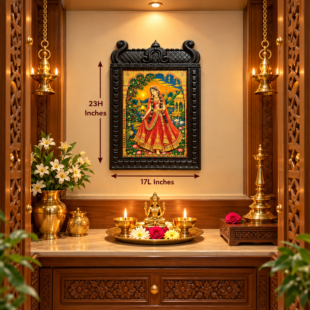 Radha Gold Leaf Artwork | Premium Waterproof Engineered Wooden Temple Frame | Estudio