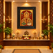 3 Gods in One Frame Gold Leaf Art | Ganesha, Lakshmi & Saraswati | Waterproof Wooden Frame – Estudio