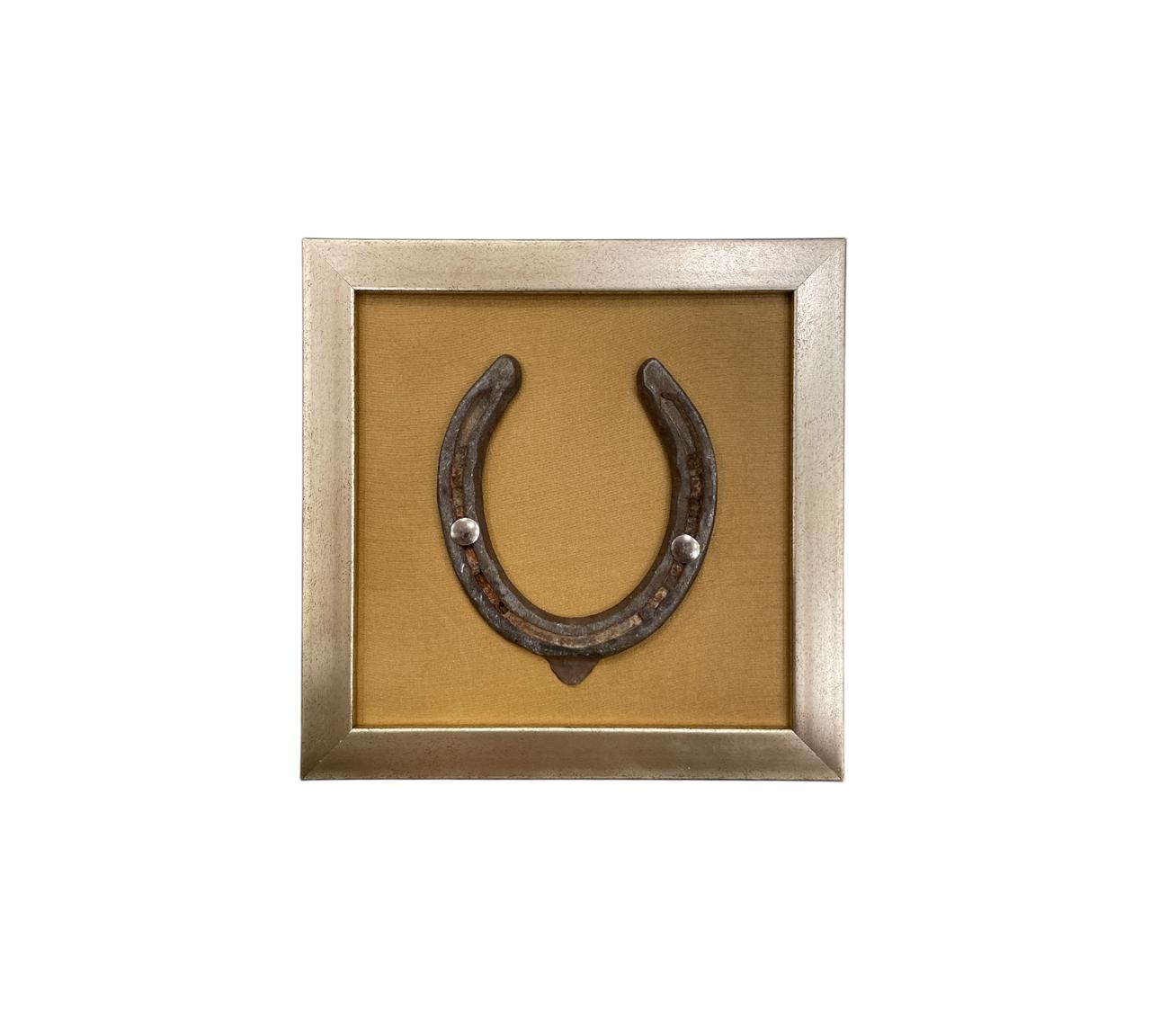 Good Luck Natural Horse Shoe with Gold silk in Antique Gold Frame