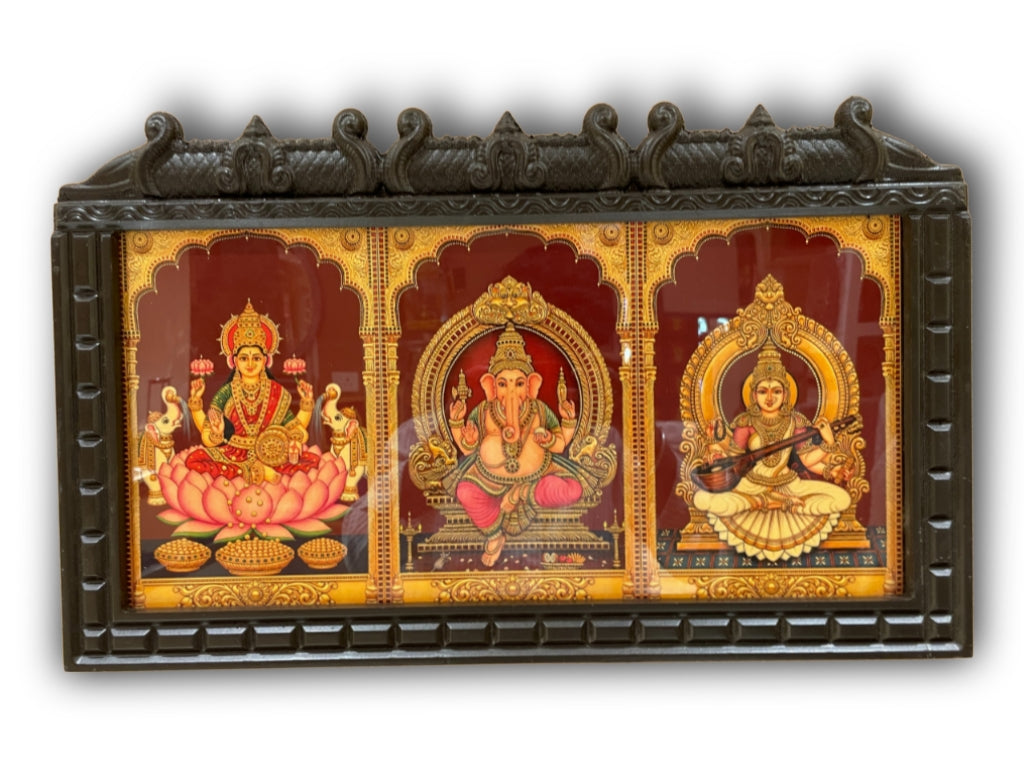 3 Gods in one frame Premium Gold Leafed Artwork | Engineered Wooden Temple Frame | Made by ESTUDIO