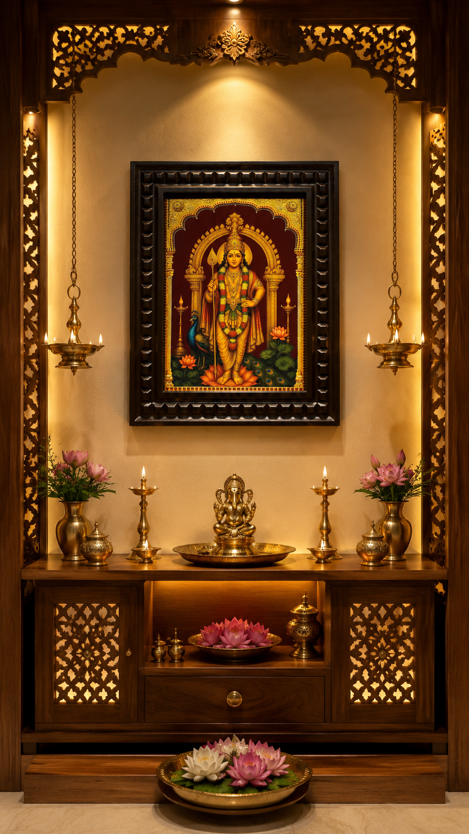 Murugan Gold Leaf Artwork Wall Art | Luxury Pooja Room Decor