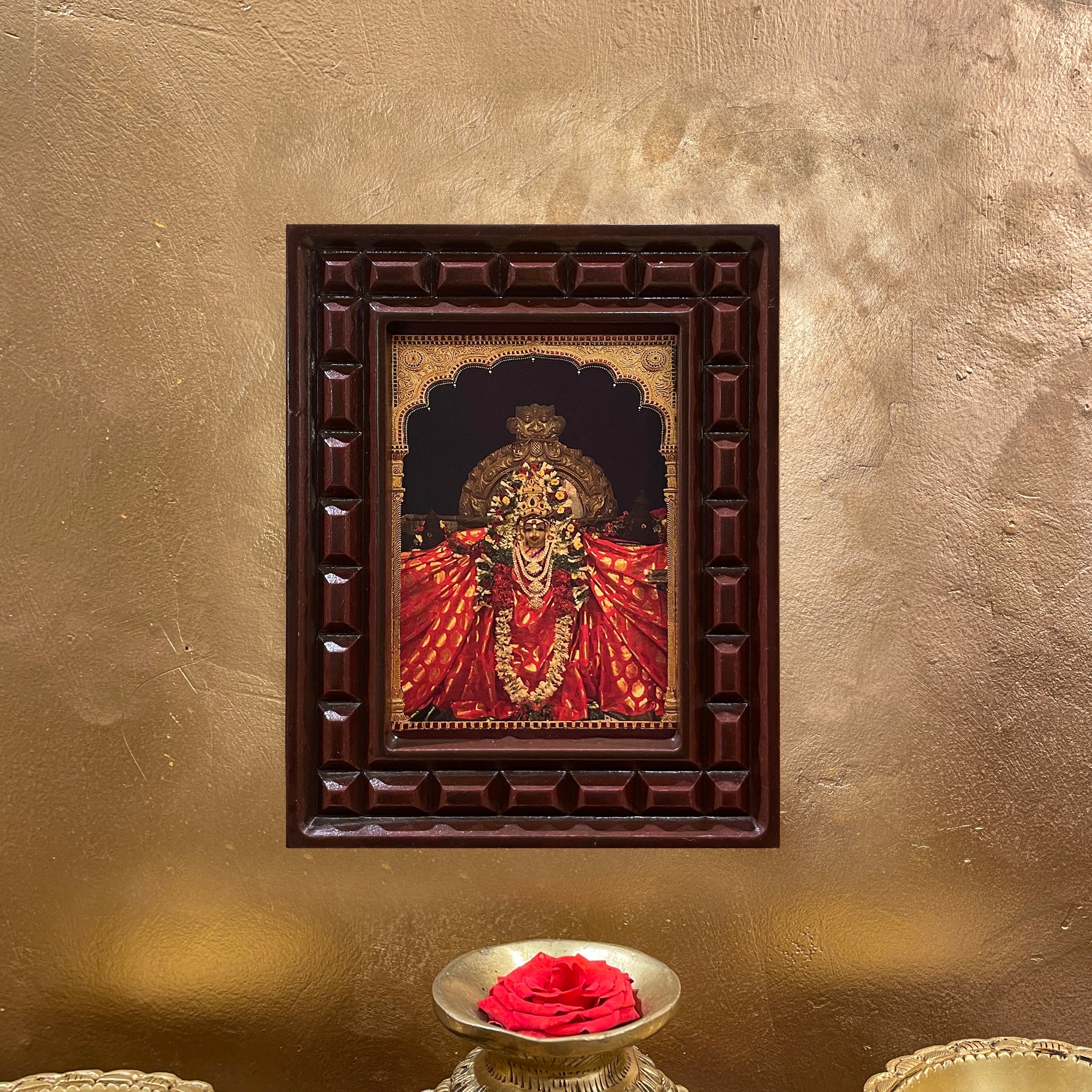 Aabathu Kaathu Amman Gold Leafed Art With Wooden Frame