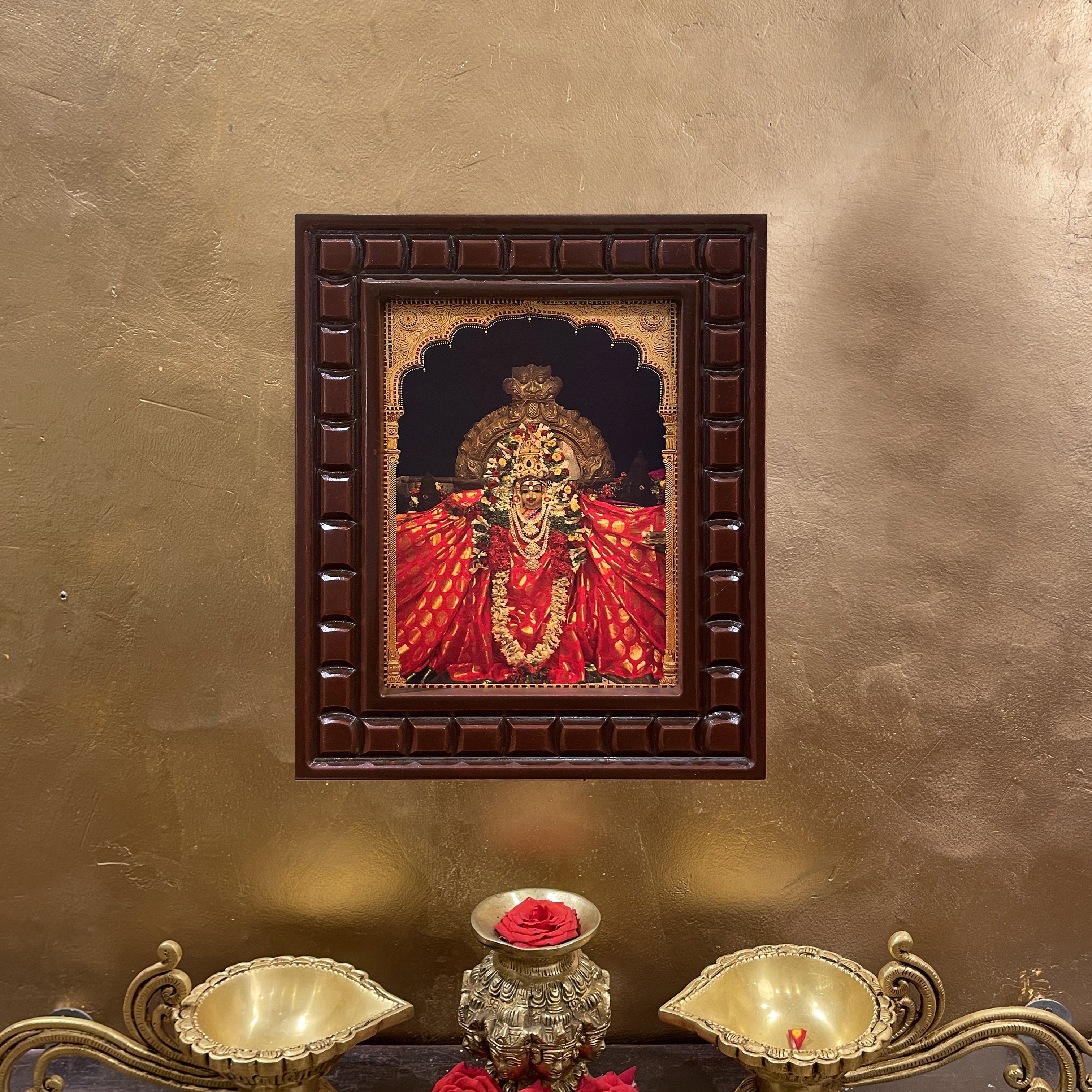 Aabathu Kaathu Amman Gold Leafed Art With Wooden Frame