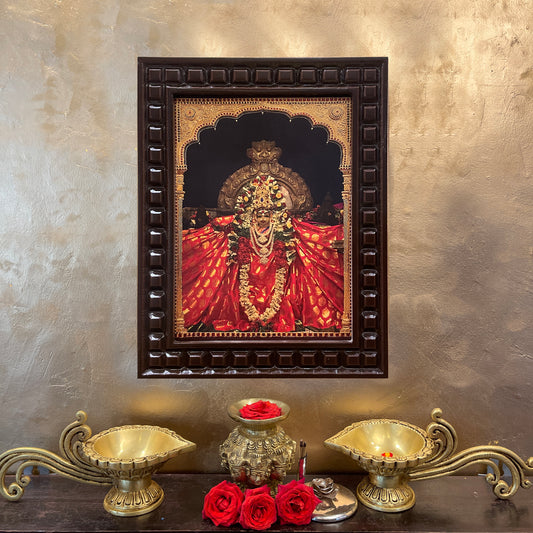 Aabathu Kaathu Amman Gold Leafed Art With Wooden Frame