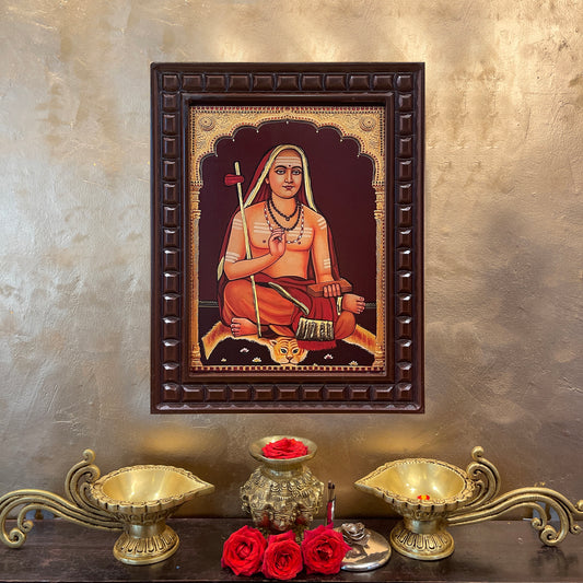 Adi Shankaracharya Gold Leafed Art | Advaita Vedanta Wall Frame