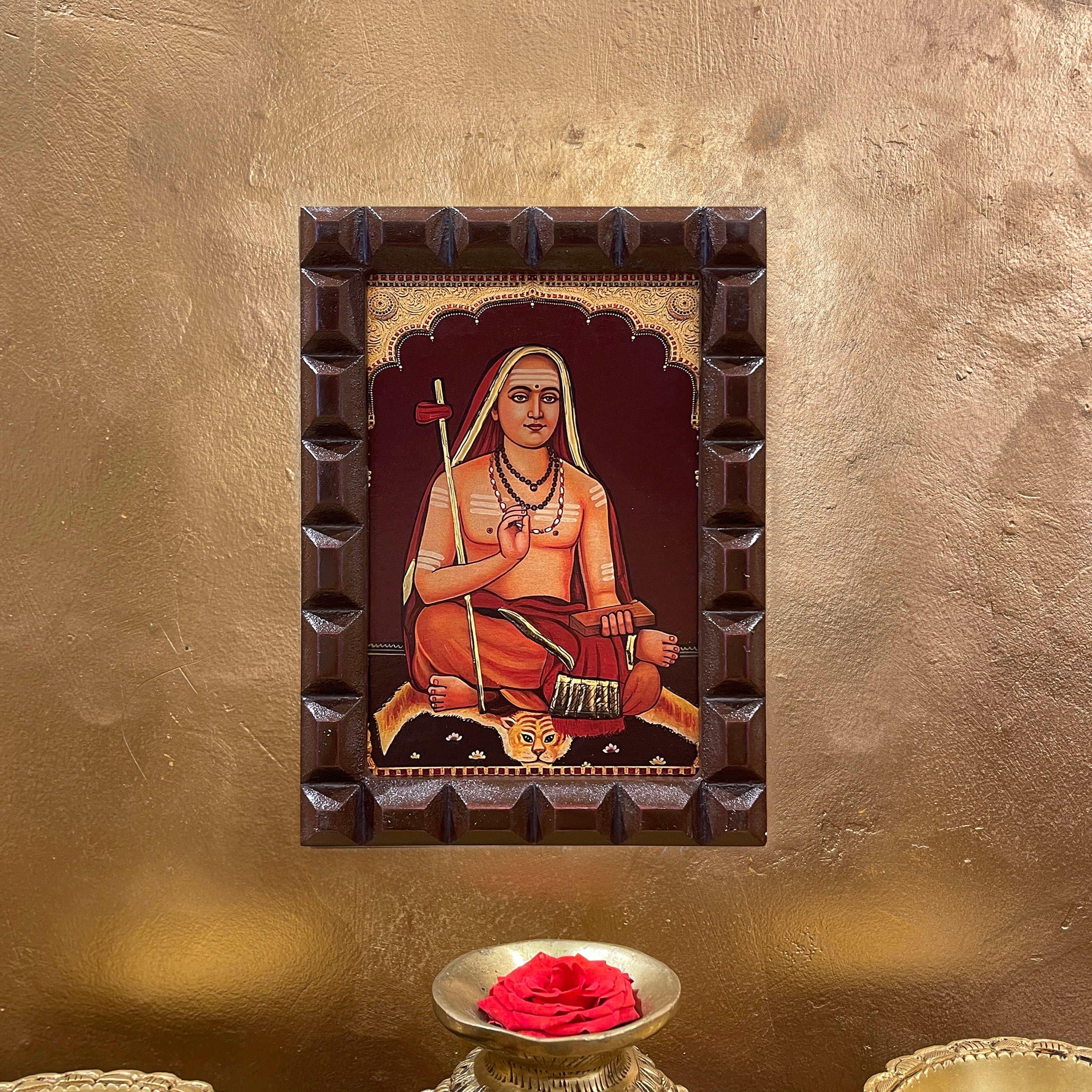 Adi Shankaracharya Gold Leafed Art | Advaita Vedanta Wall Frame