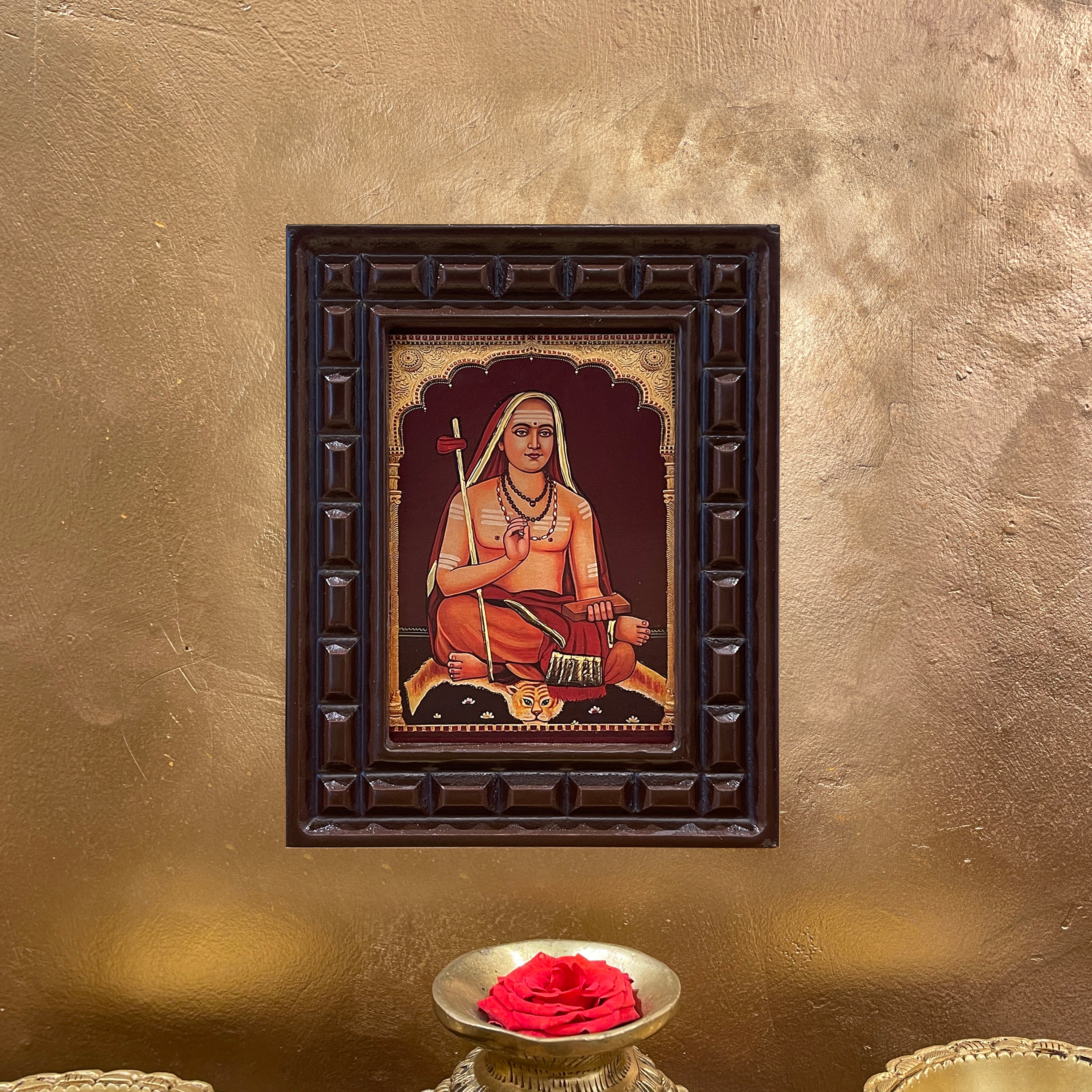 Adi Shankaracharya Gold Leafed Art | Advaita Vedanta Wall Frame