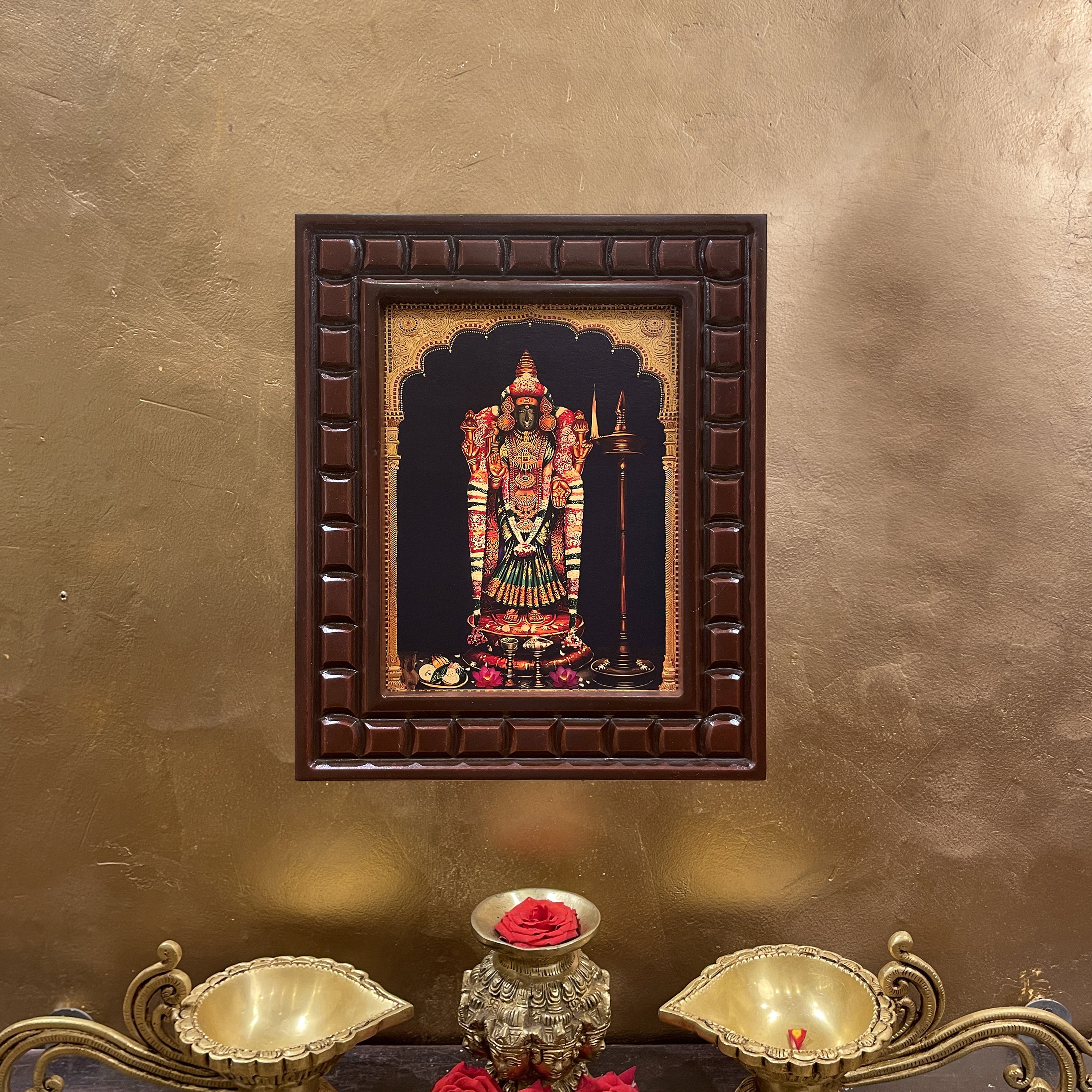 Akhilandeshwari Gold Leafed Art With Wooden Frame