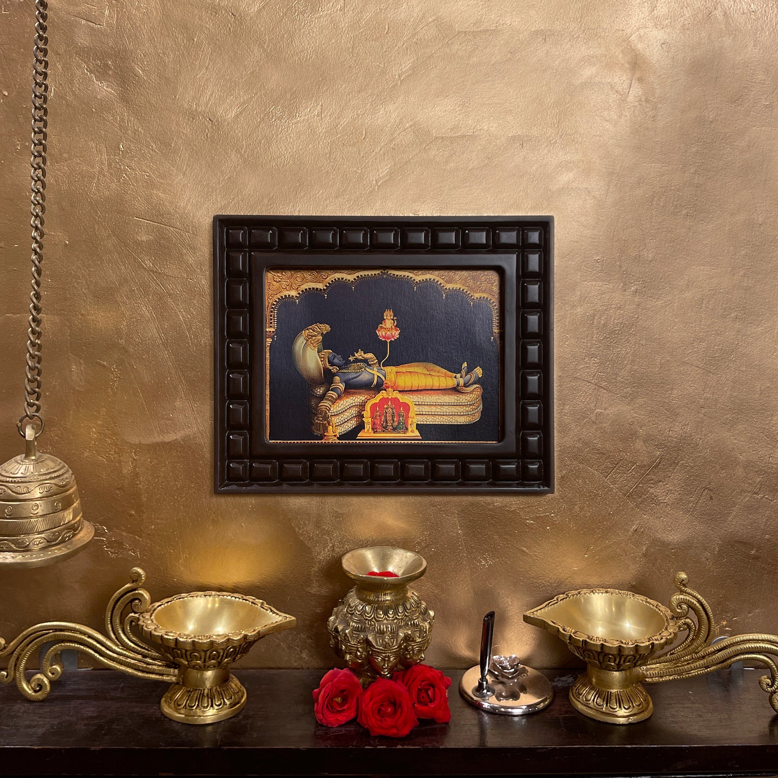 Ananthashayana - 2 Gold leafed artwork in wooden frame