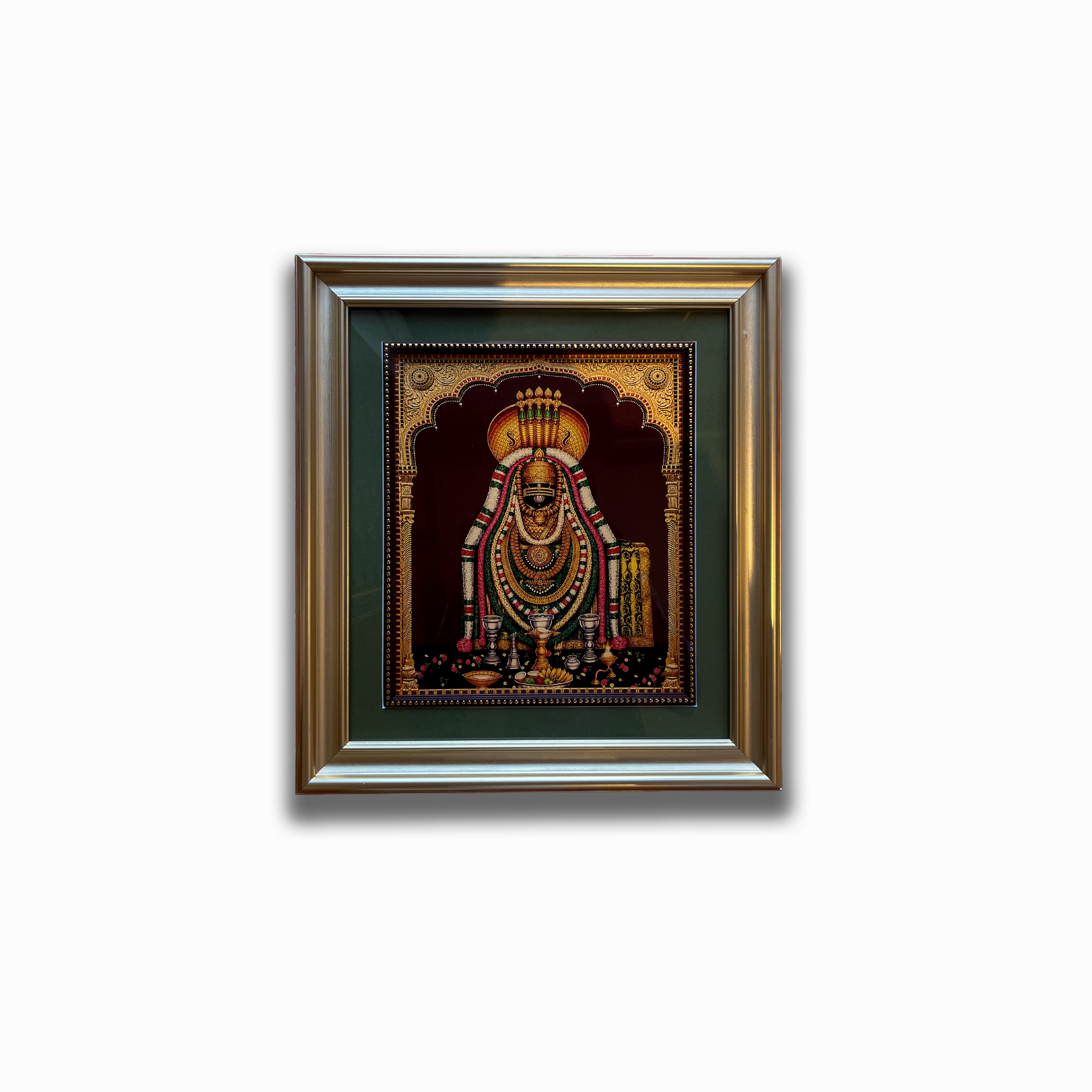 Annamalaiyar Gold Leaf Artwork | Luxury Gold Resin Frame with Green Mount & Inner Beading