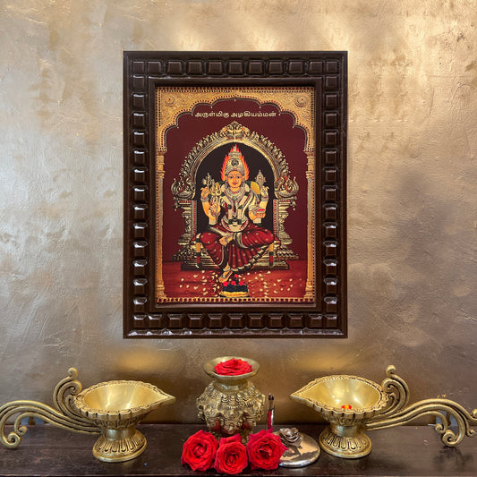 Arulmigu Azhagamman Gold Leafed Art in Wooden Frame