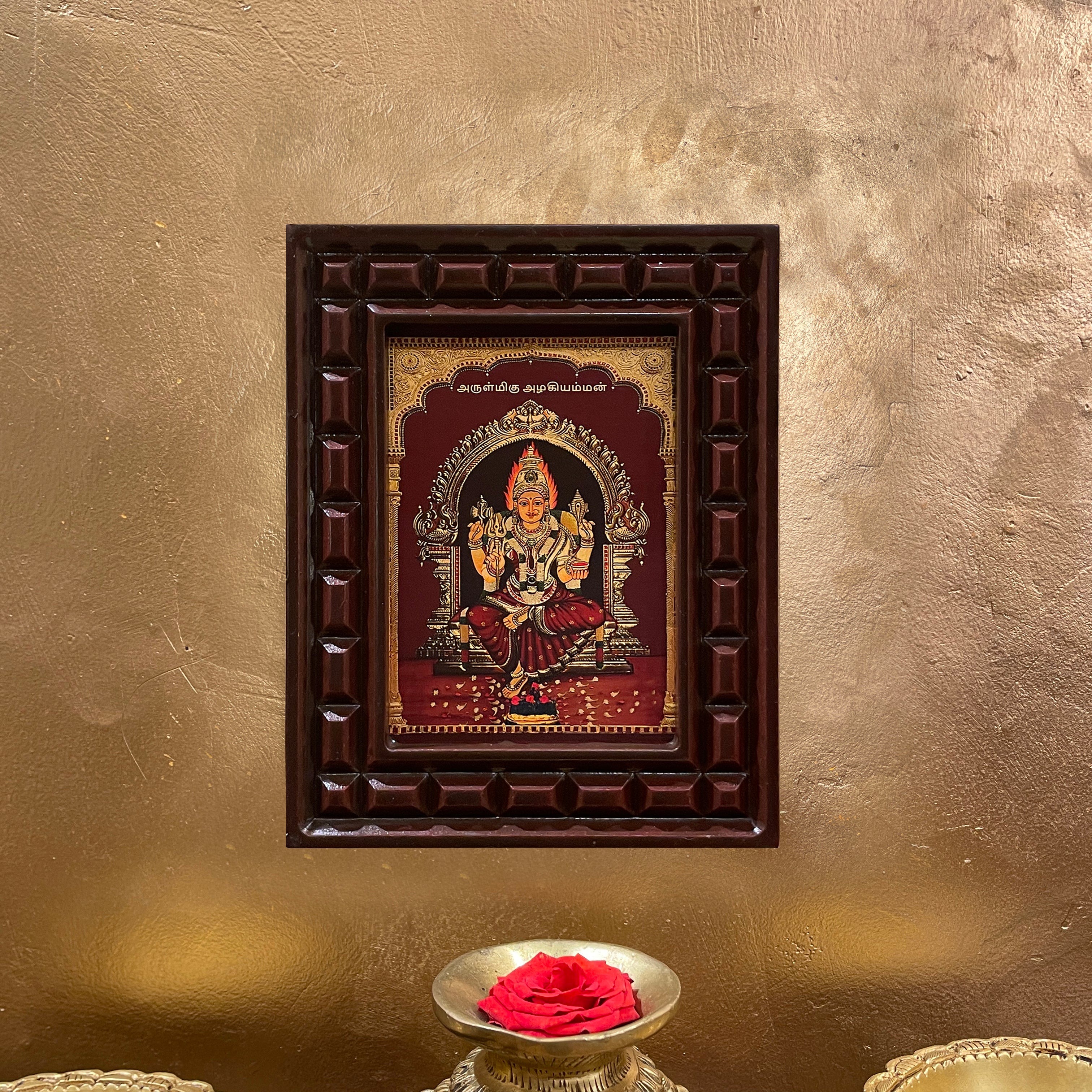 Arulmigu Azhagamman Gold Leafed Art in Wooden Frame