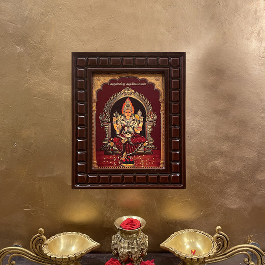 Arulmigu Azhagamman Gold Leafed Art in Wooden Frame