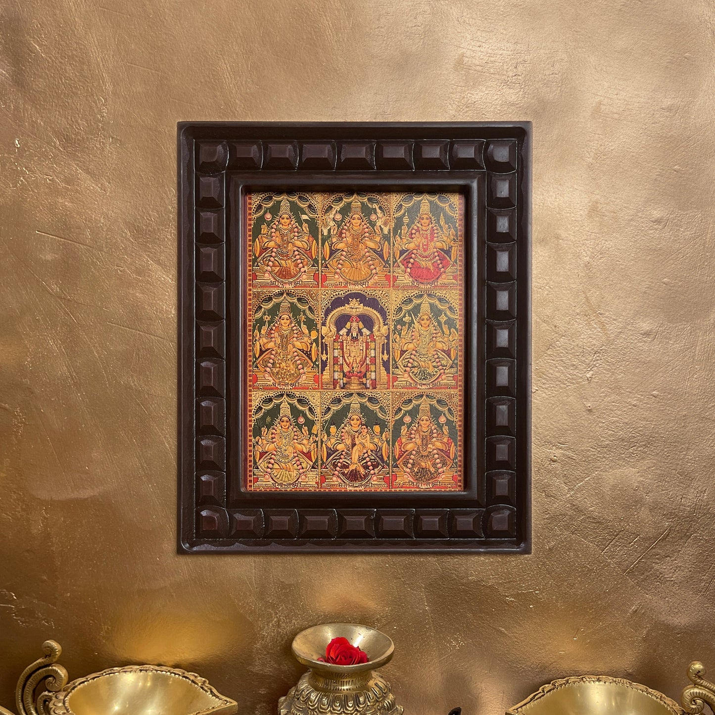 Astalakshmi -3 Gold Leafed Art With Wooden Frame