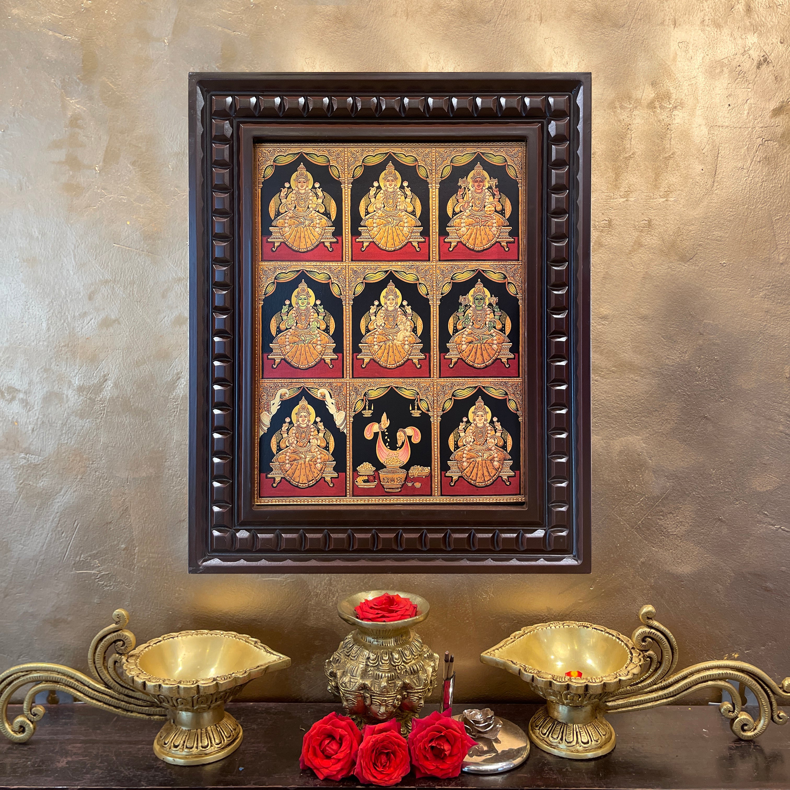 Astalakshmi Gold Leafed Art  With Wooden Frame