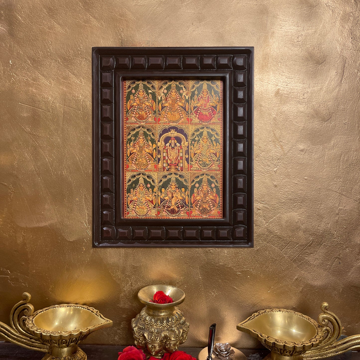 Astalakshmi -3 Gold Leafed Art With Wooden Frame