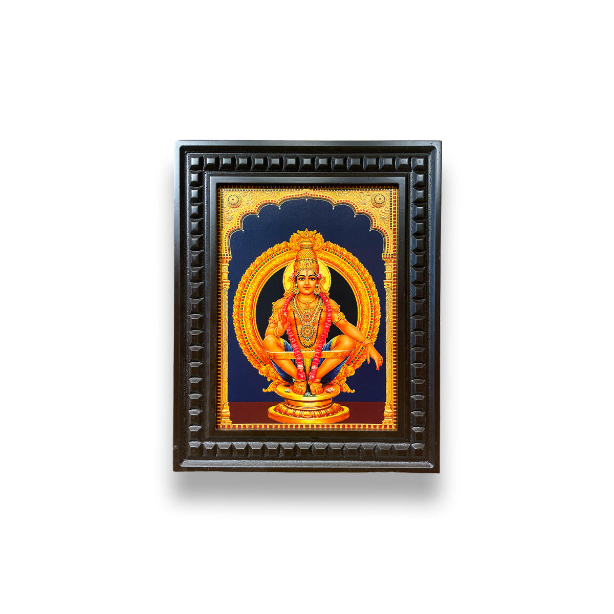 Lord Ayyappa Gold Leaf Wall Art with Premium Engineered Wooden Frame | Luxury Spiritual Wall Decor for Pooja Room | ESTUDIO