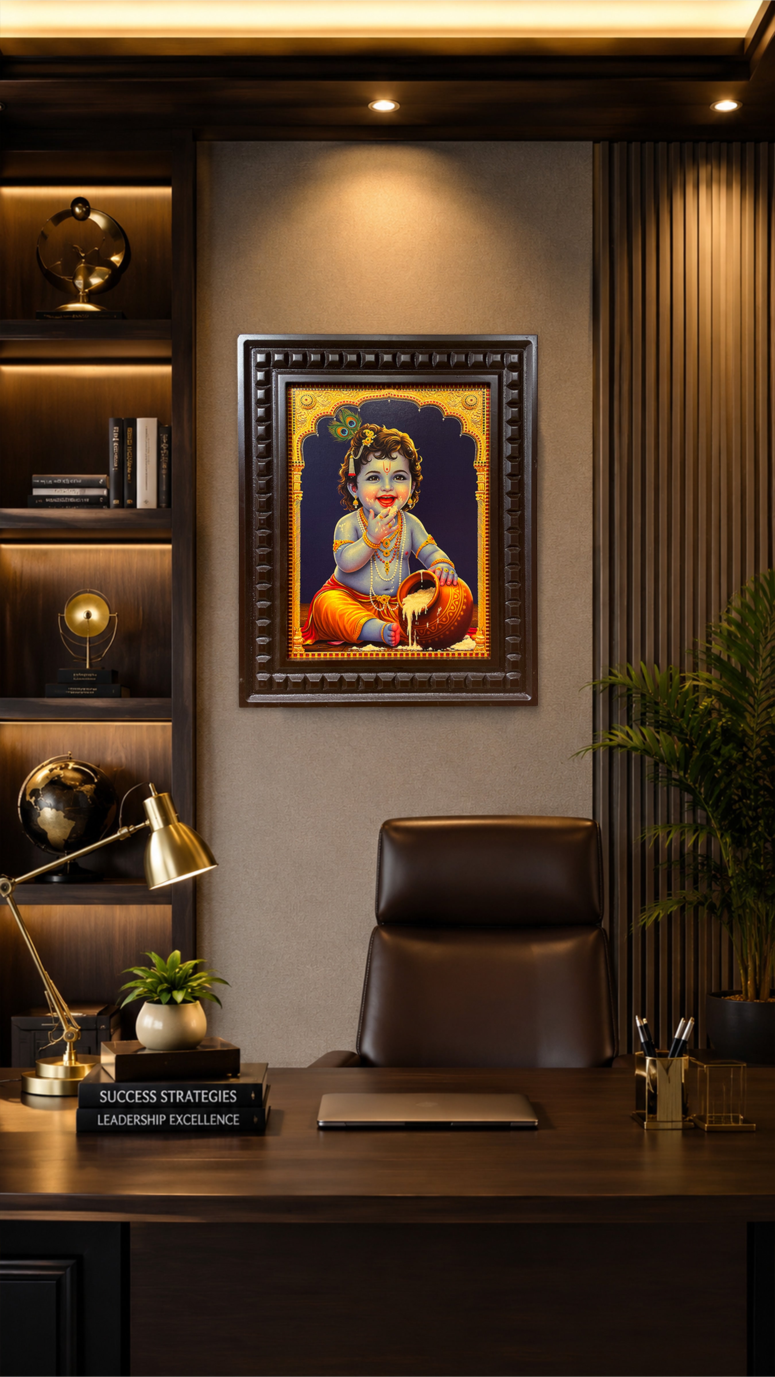 Baby Krishna Wall Art Frame | Premium Wooden Krishna Decor