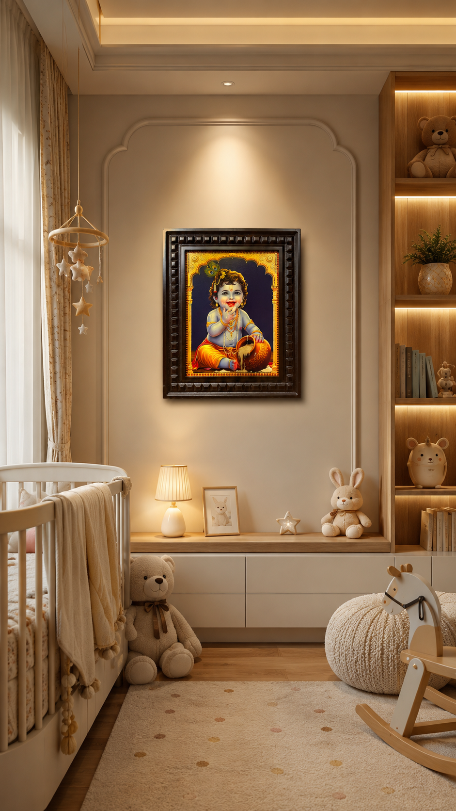 Baby Krishna Wall Art Frame | Premium Wooden Krishna Decor
