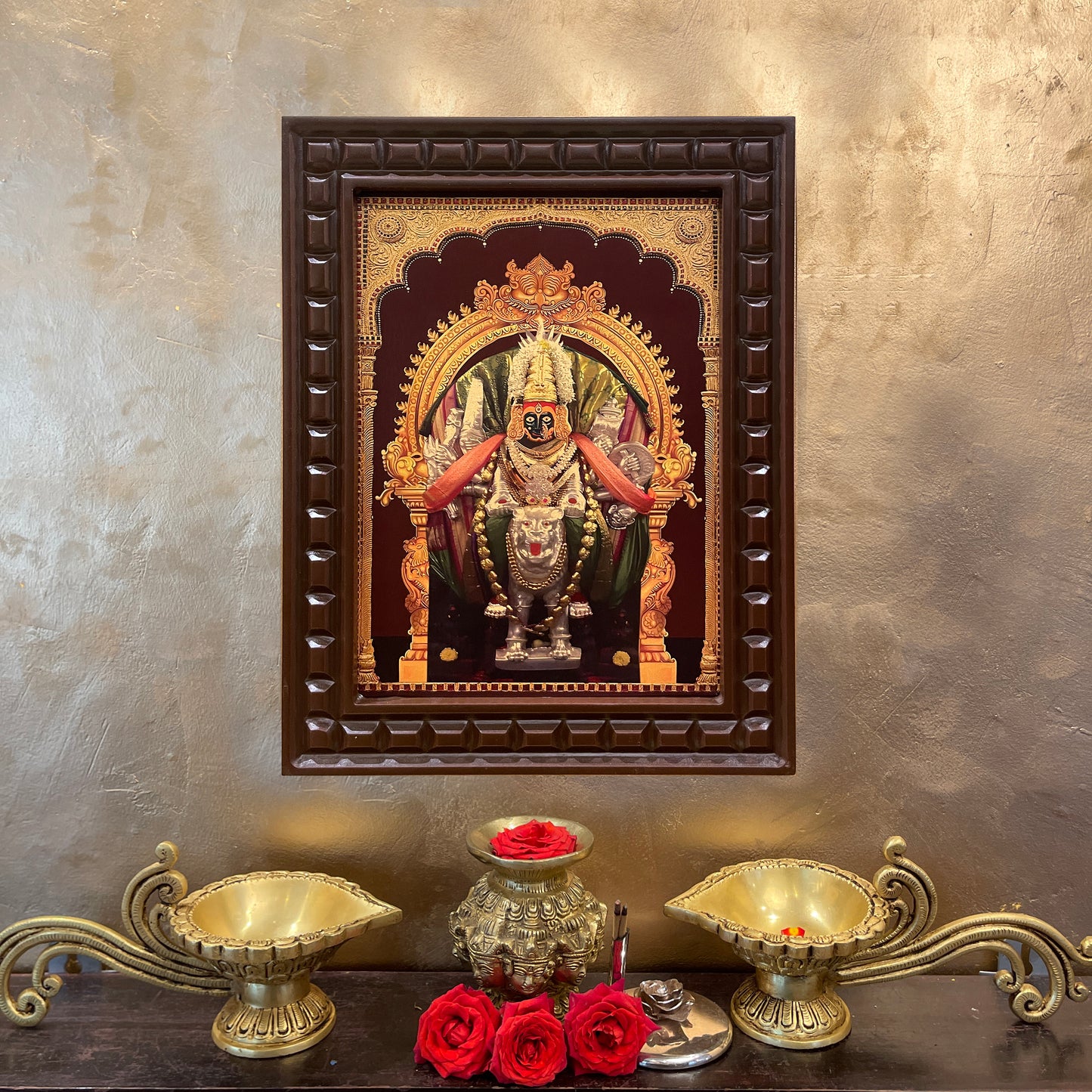 Gold Leafed Banashankari Devi in Wooden Frame
