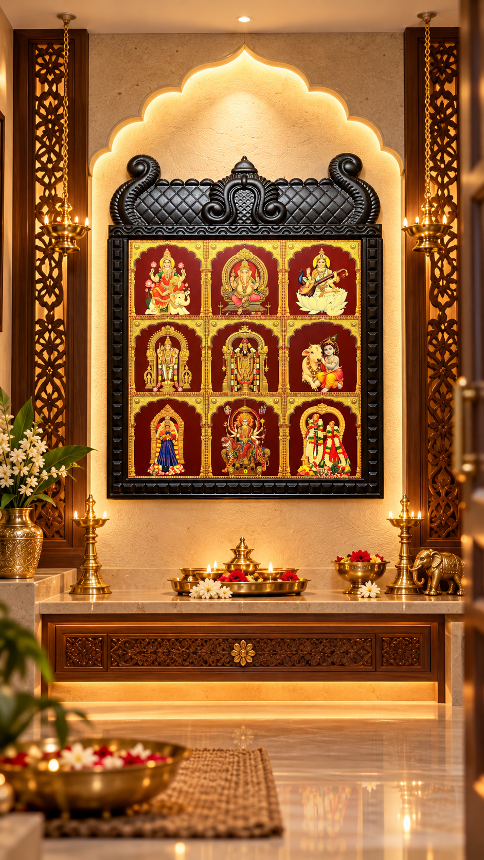 9 Gods in 1 Frame | Premium Gold Leaf Art with Temple Style Wooden Frame | Estudio