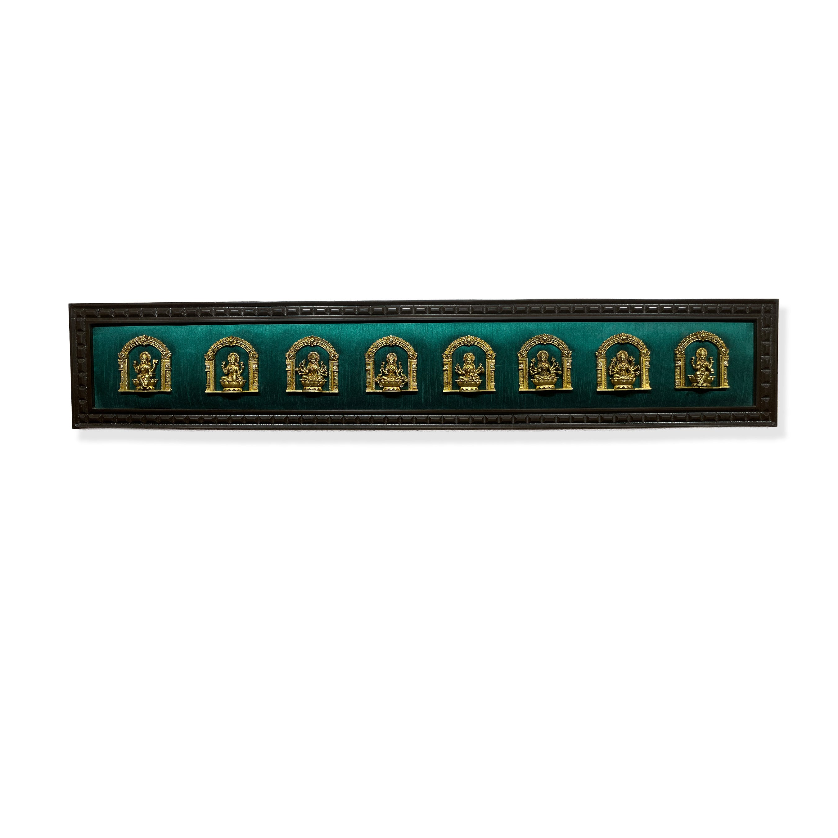Brass Ashtalakshmi Wall Art | 8 Divine Forms of Goddess Lakshmi on Rama Green Silk