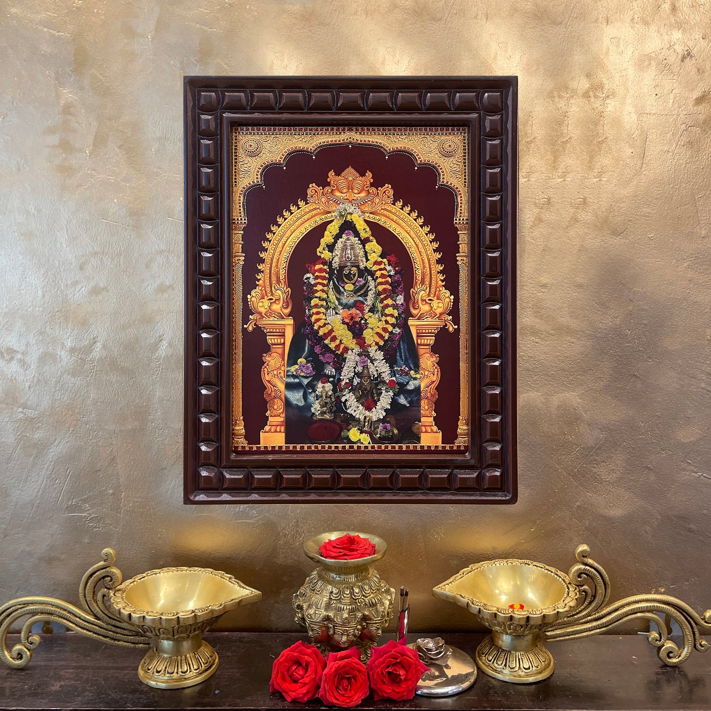 Sri Choudeshwari Devi Gold Leafed Art | Shakti Devotional Wall Frame