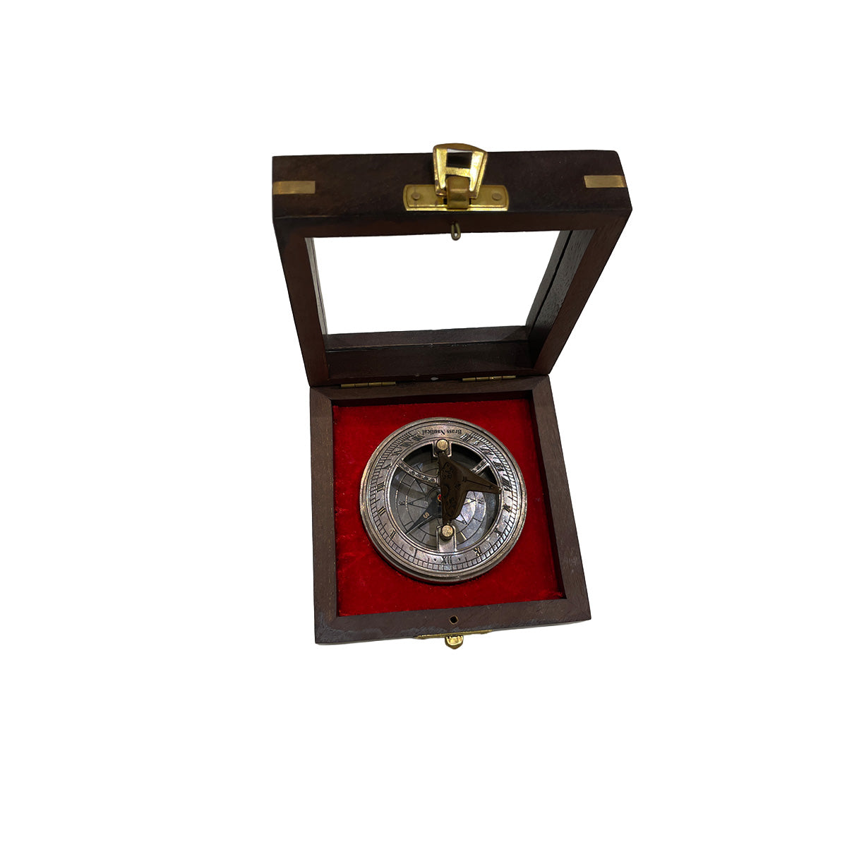 Premium Brass Nautical Sundial Compass with Wooden Display Box | Vintage Maritime Gift | Antique Navigation Instrument
