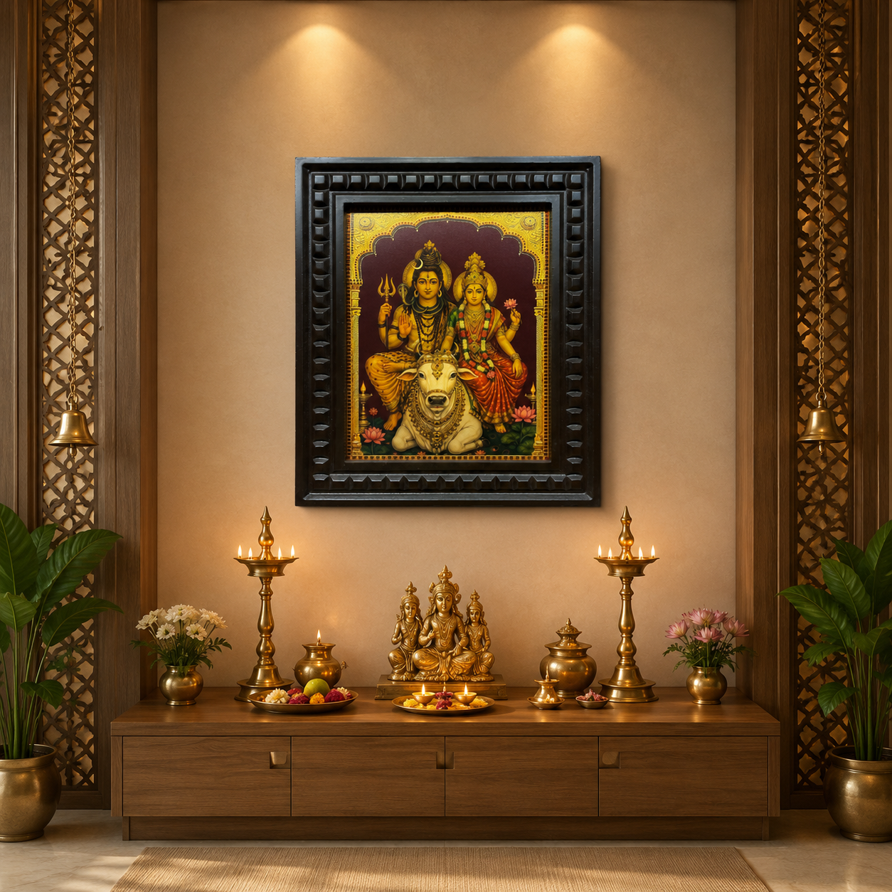 Shiva Parvati with Nandi Gold Leaf Wall Art