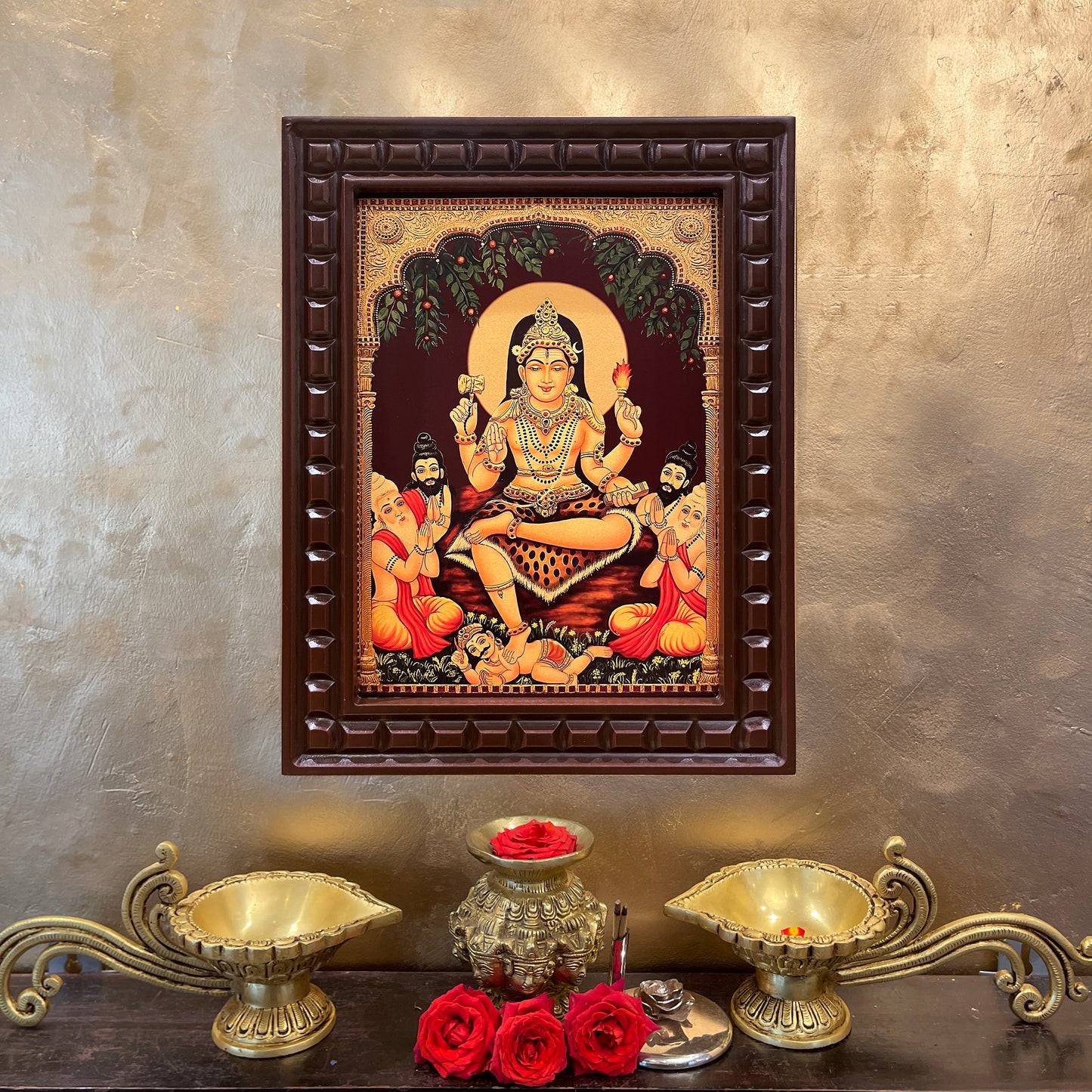 Gold Leafed Dakshinamurthy in Wooden frame
