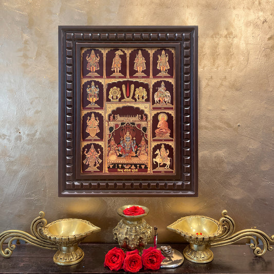 Dashavatara Vishnu Gold Leafed Art | Ten Incarnations of Lord Vishnu Wall Décor