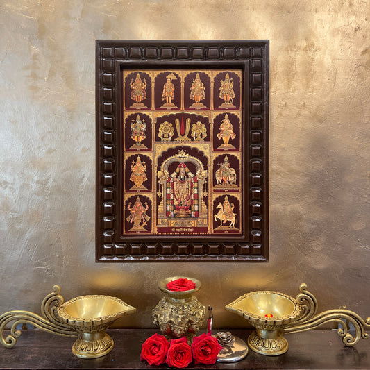 Dashavatar of Lord Vishnu with Tirupati Balaji | Gold Leaf Devotional Wall Art Frame-2