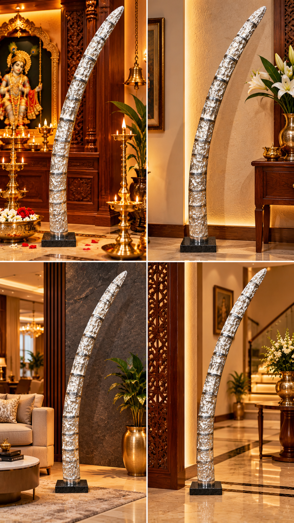 Krishna Leela – 22 Divine Episodes in One Tusk | 92.5 Sterling Silver Plated Luxury Spiritual Art | Estudio