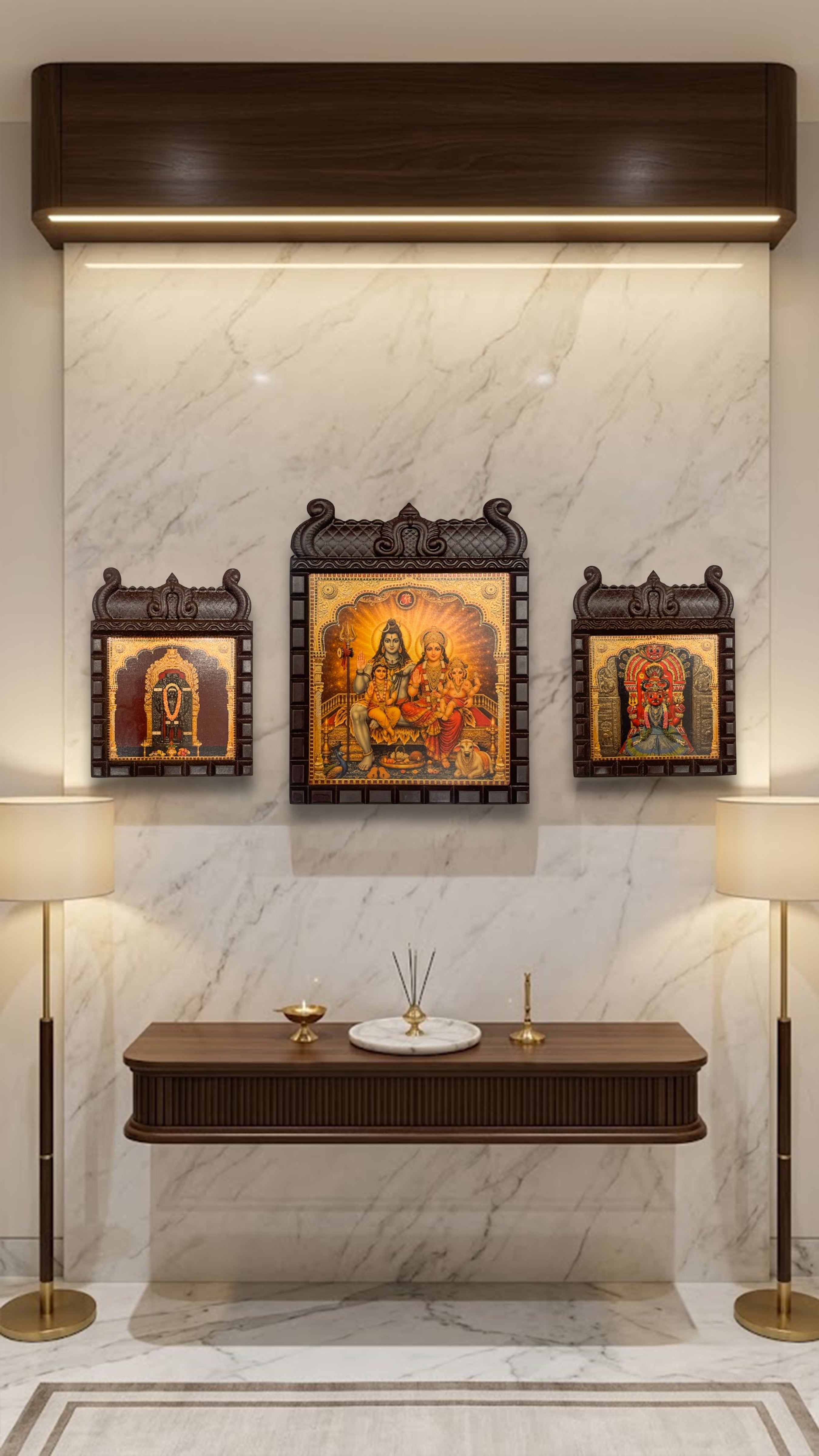 Shiv Parivar with Kala Bhairava & Dasarighatta Chowdeshwari Amman Temple Wall Frame | Premium Hindu Devotional Wall Decor | Estudio