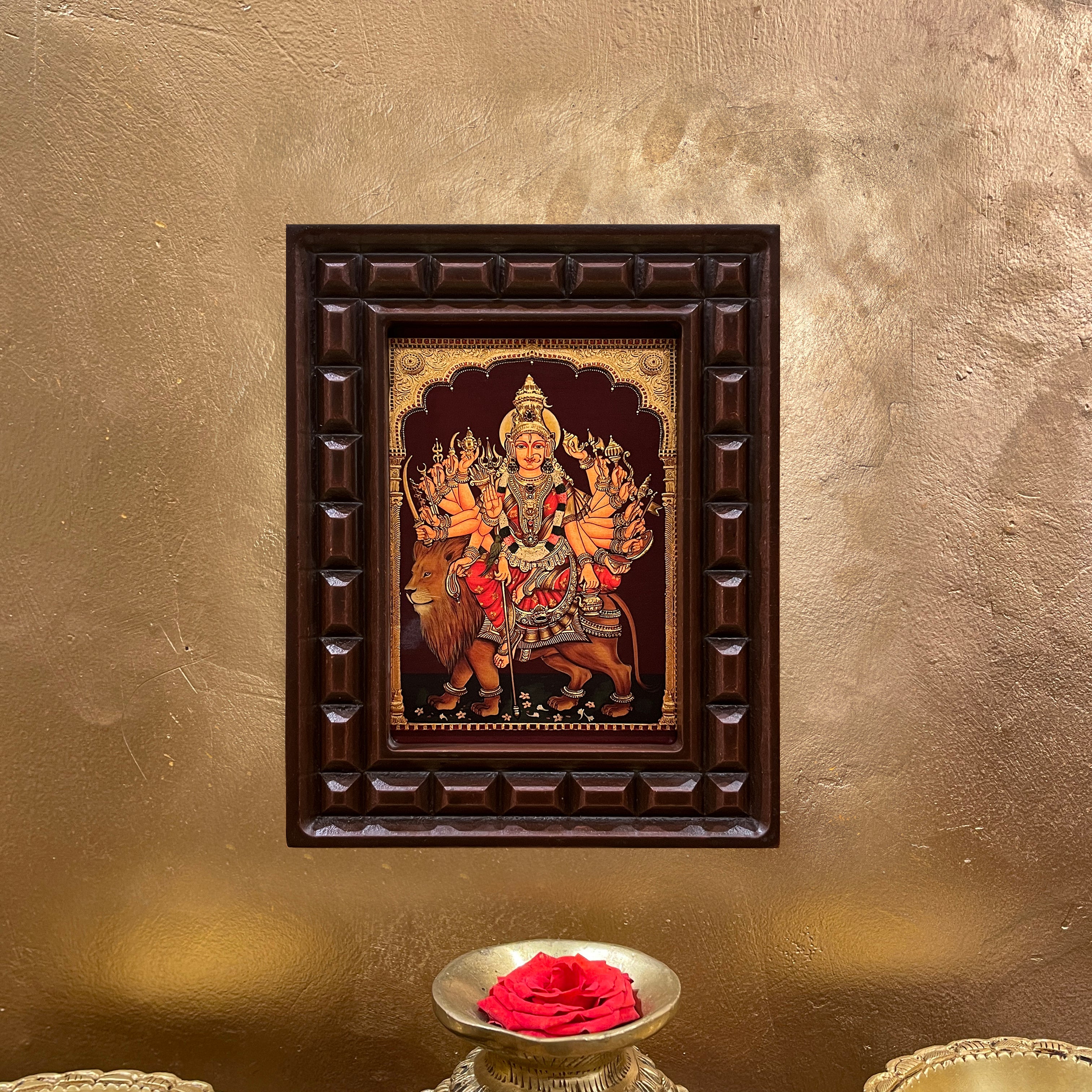 Gold Leafed Durga Devi in Wooden Frame