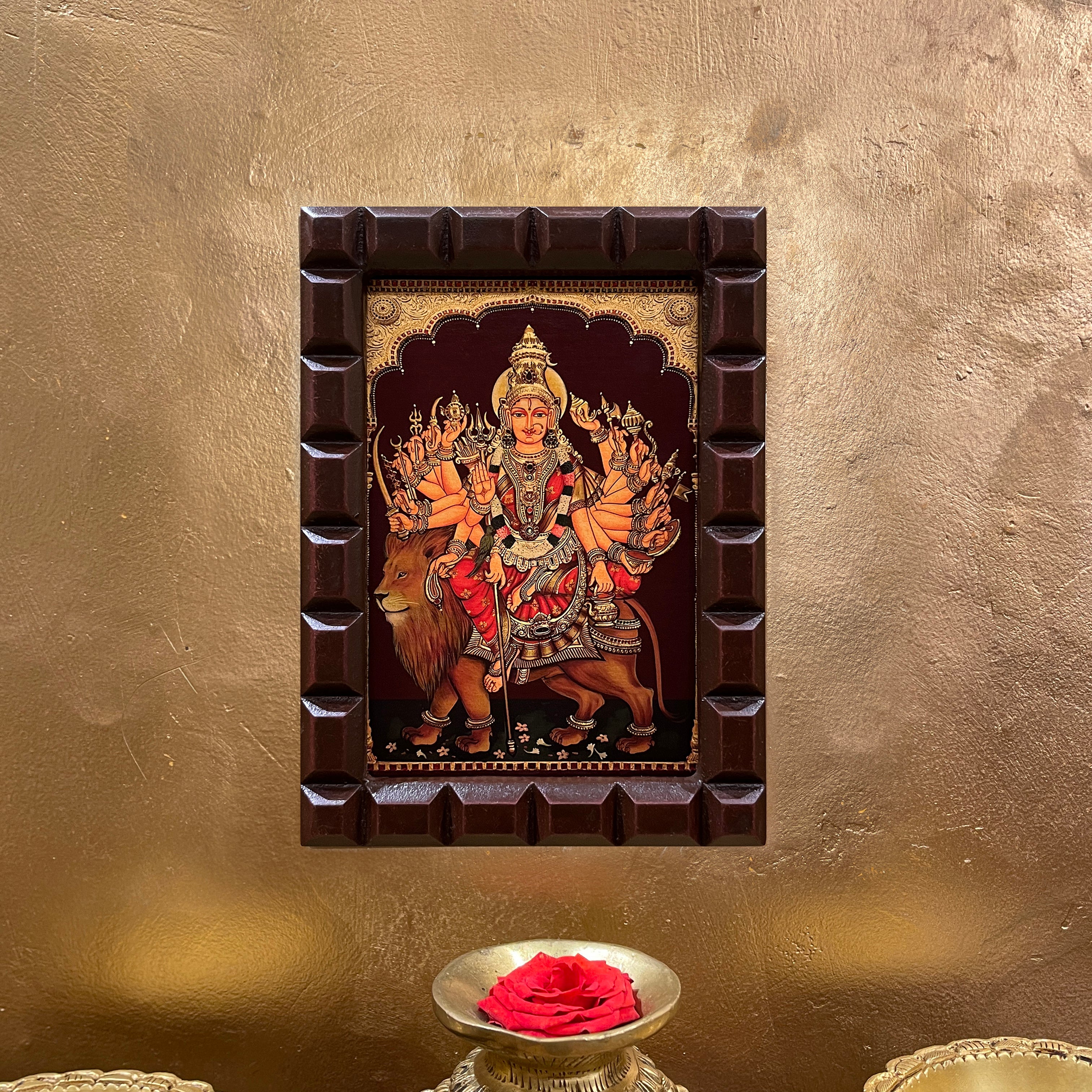 Gold Leafed Durga Devi in Wooden Frame