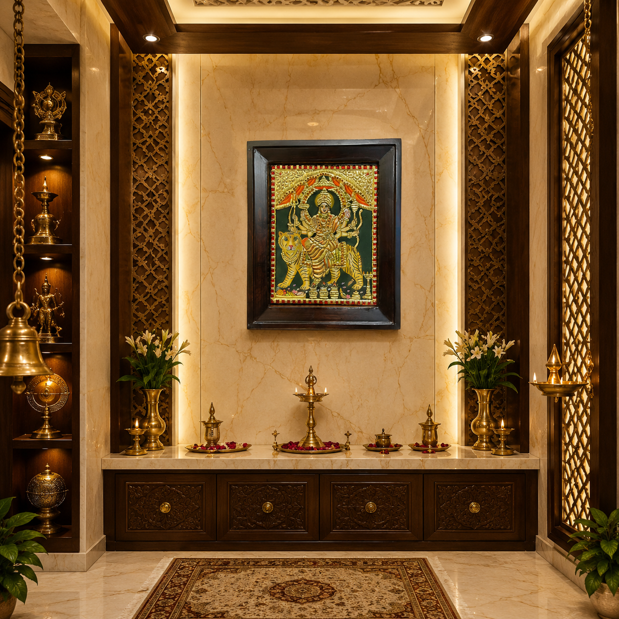 Durga Devi Tanjore Painting | Handmade Gold Leaf Art in Rosewood Frame