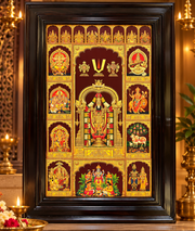 10 Gods with Ashtalakshmi in One Frame | Gold Leaf Art | Rosewood Frame | Estudio