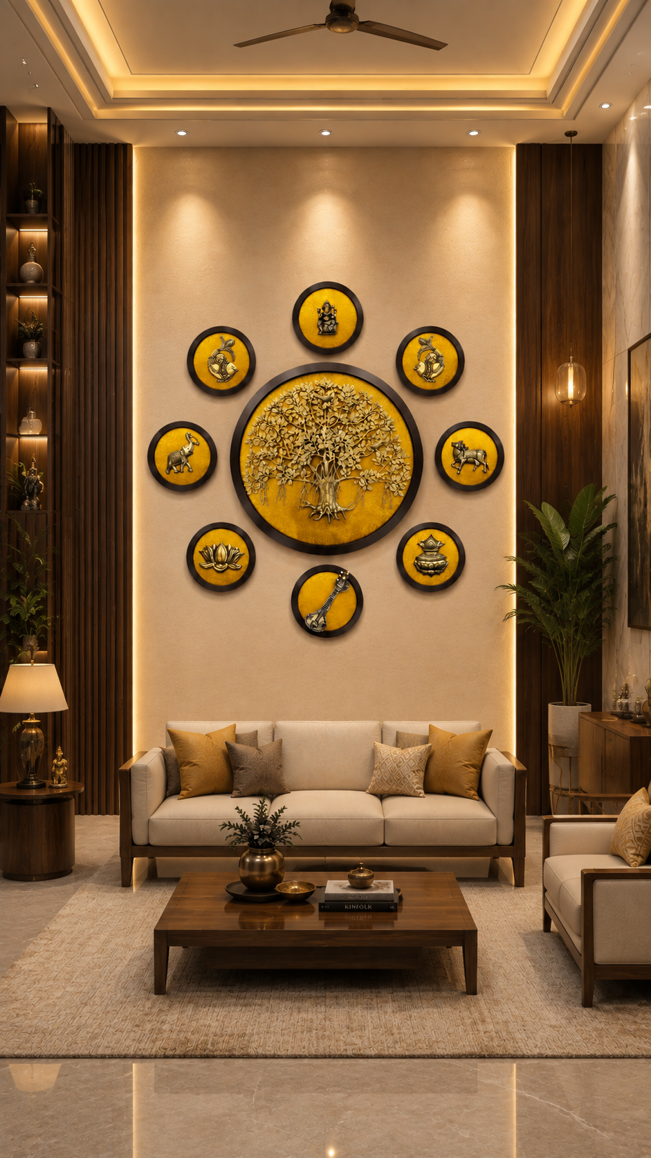 Brass Kalpavriksha Wall Art with 8 Traditional Elements  ESTUDIO
