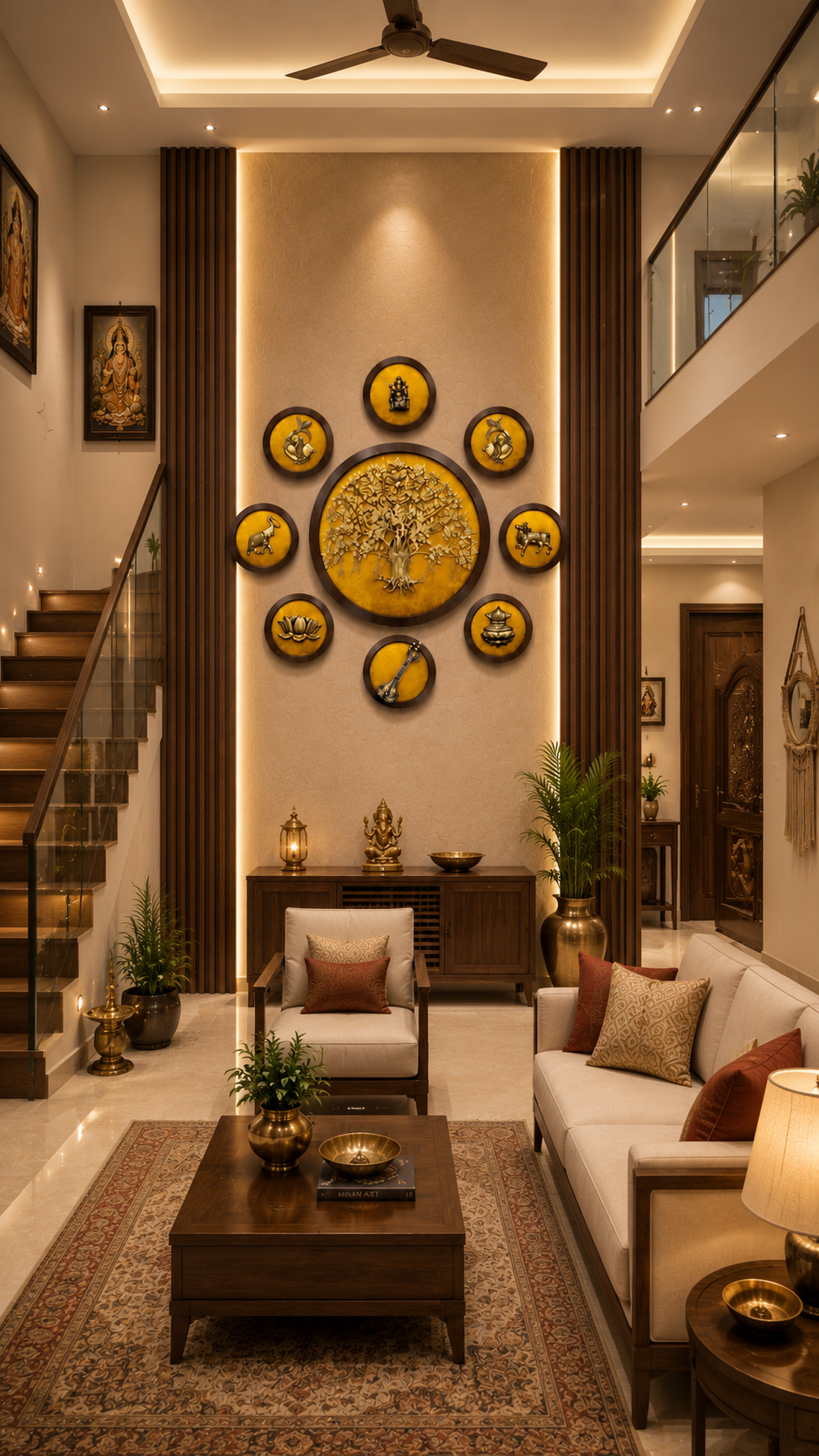 Brass Kalpavriksha Wall Art with 8 Traditional Elements  ESTUDIO