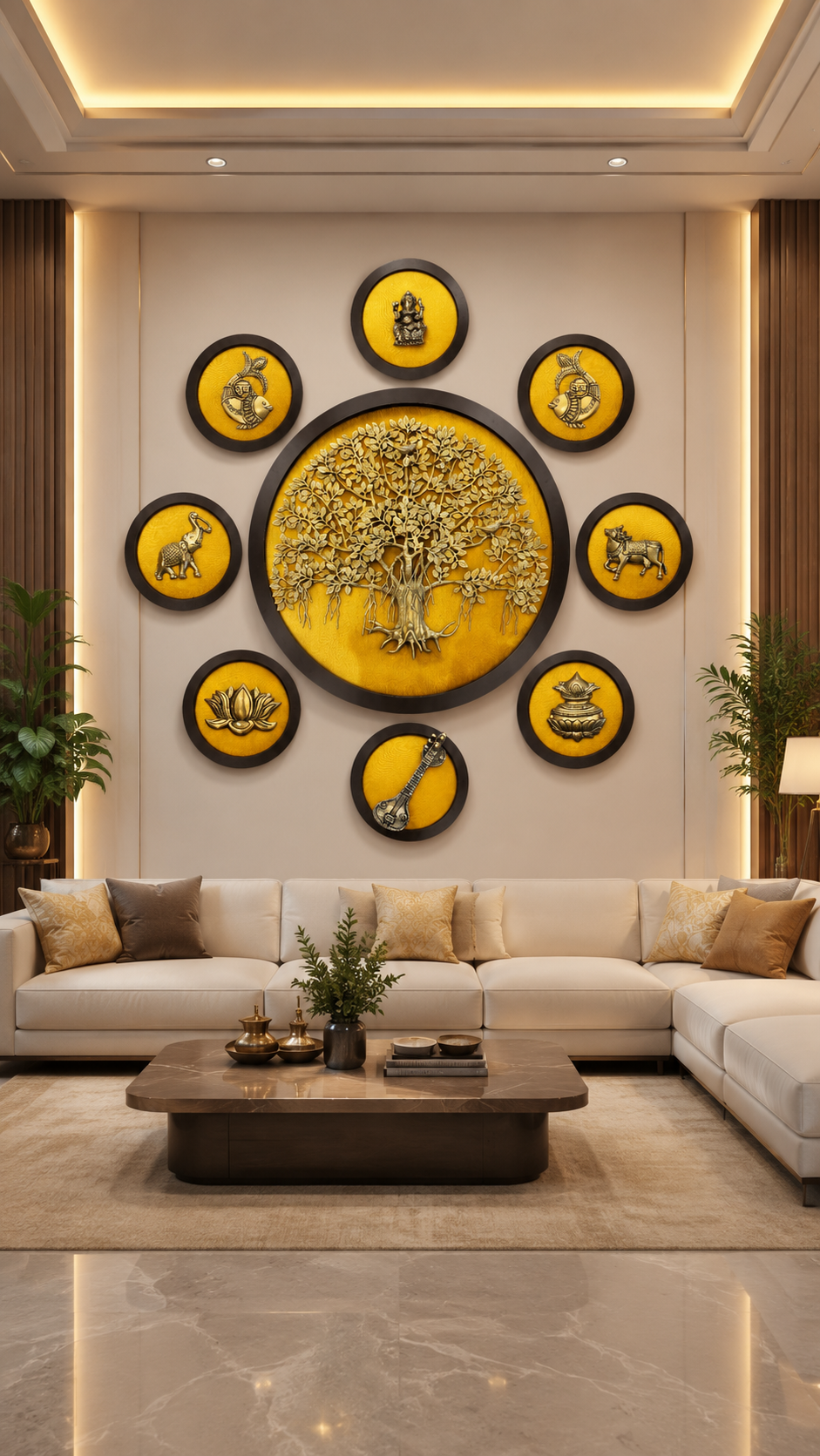 Brass Kalpavriksha Wall Art with 8 Traditional Elements  ESTUDIO
