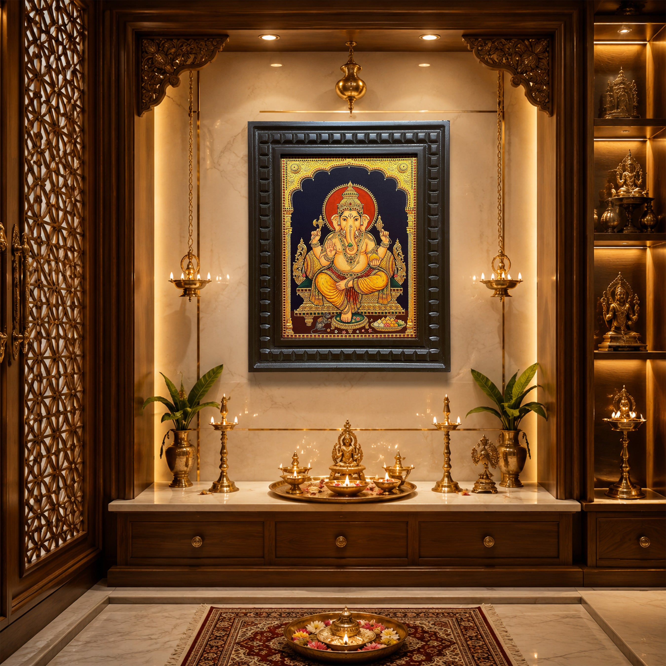 Lord Ganesha Gold Leaf Art | Premium Engineered Wooden Frame