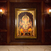 Lord Ganesha Teak Wood Frame Wall Art | Premium Wooden Ganesha Frame for Pooja Room | Luxury Hindu Wall Decor