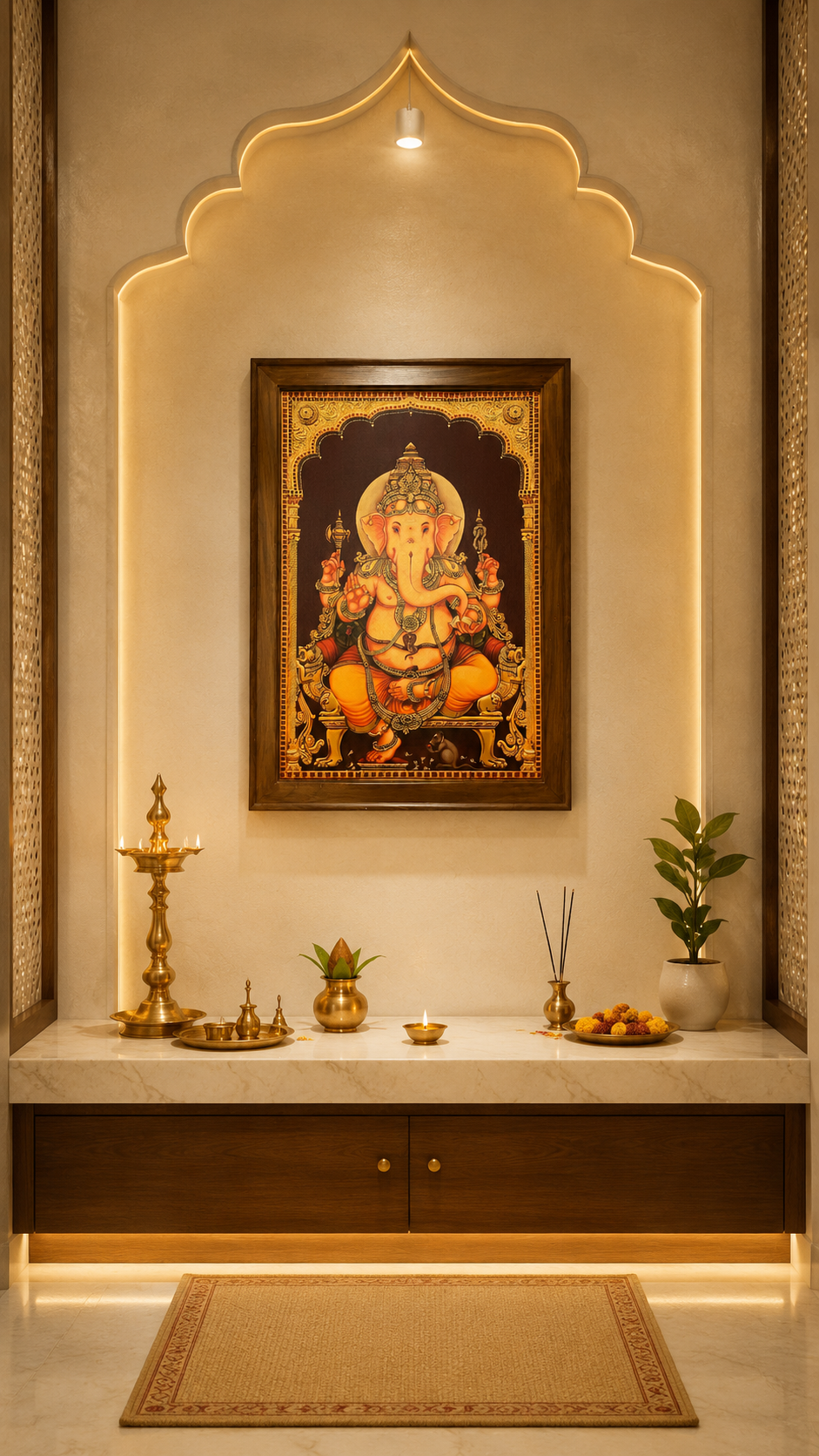 Lord Ganesha Teak Wood Frame Wall Art | Premium Wooden Ganesha Frame for Pooja Room | Luxury Hindu Wall Decor
